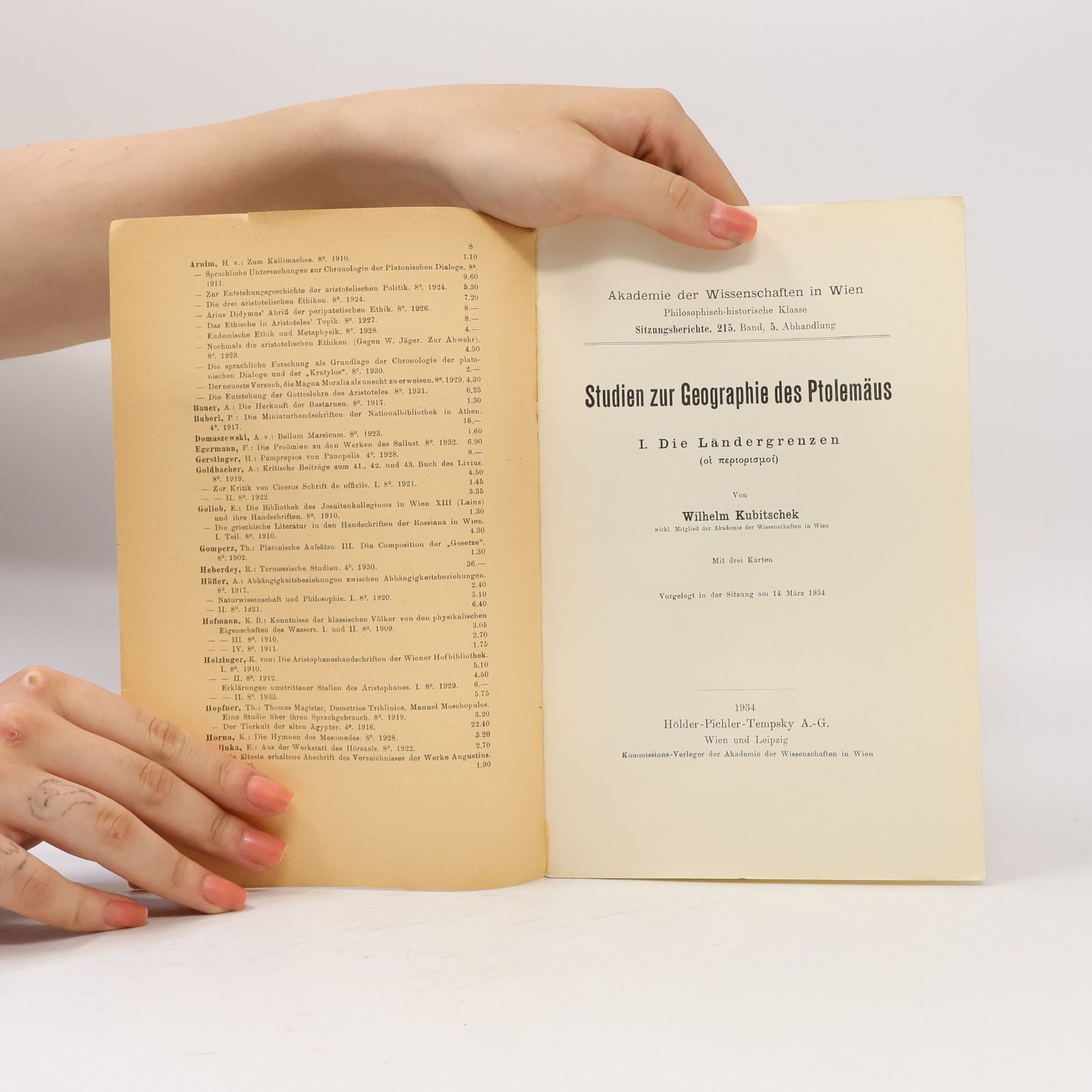 Wilhelm Kubitschek Studien zur Geographie des Ptolemäus 1. Die Ländergrenzen