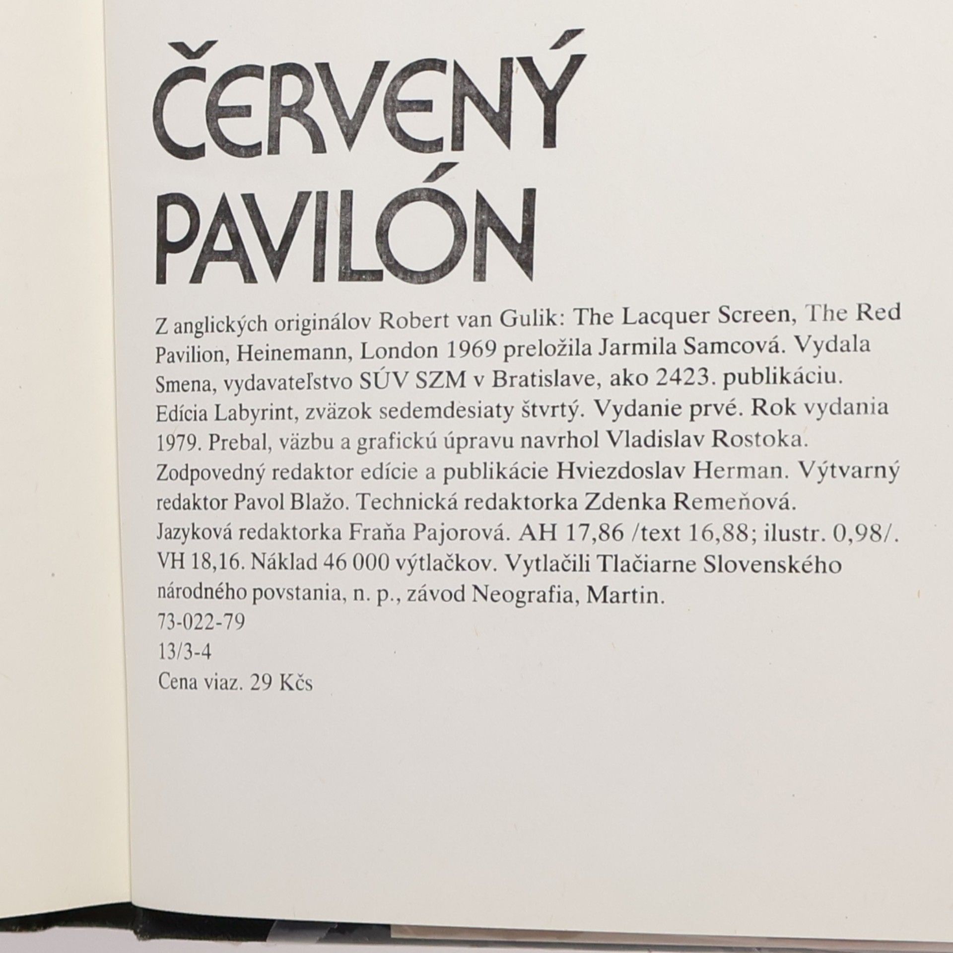 Robert van Gulik Lakový paraván. Červený pavilón