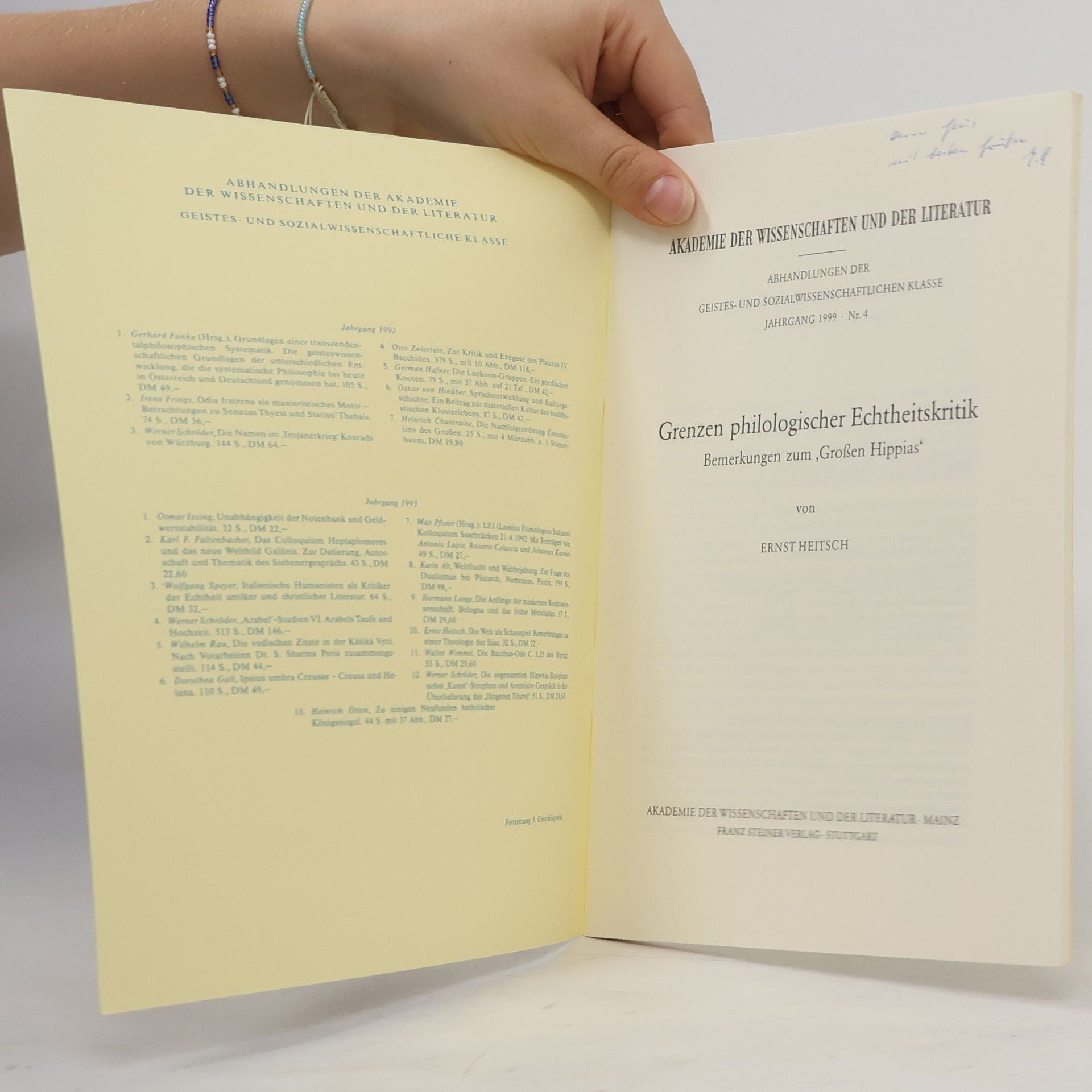 Ernst Heitsch Grenzen philologischer Echtheitskritik