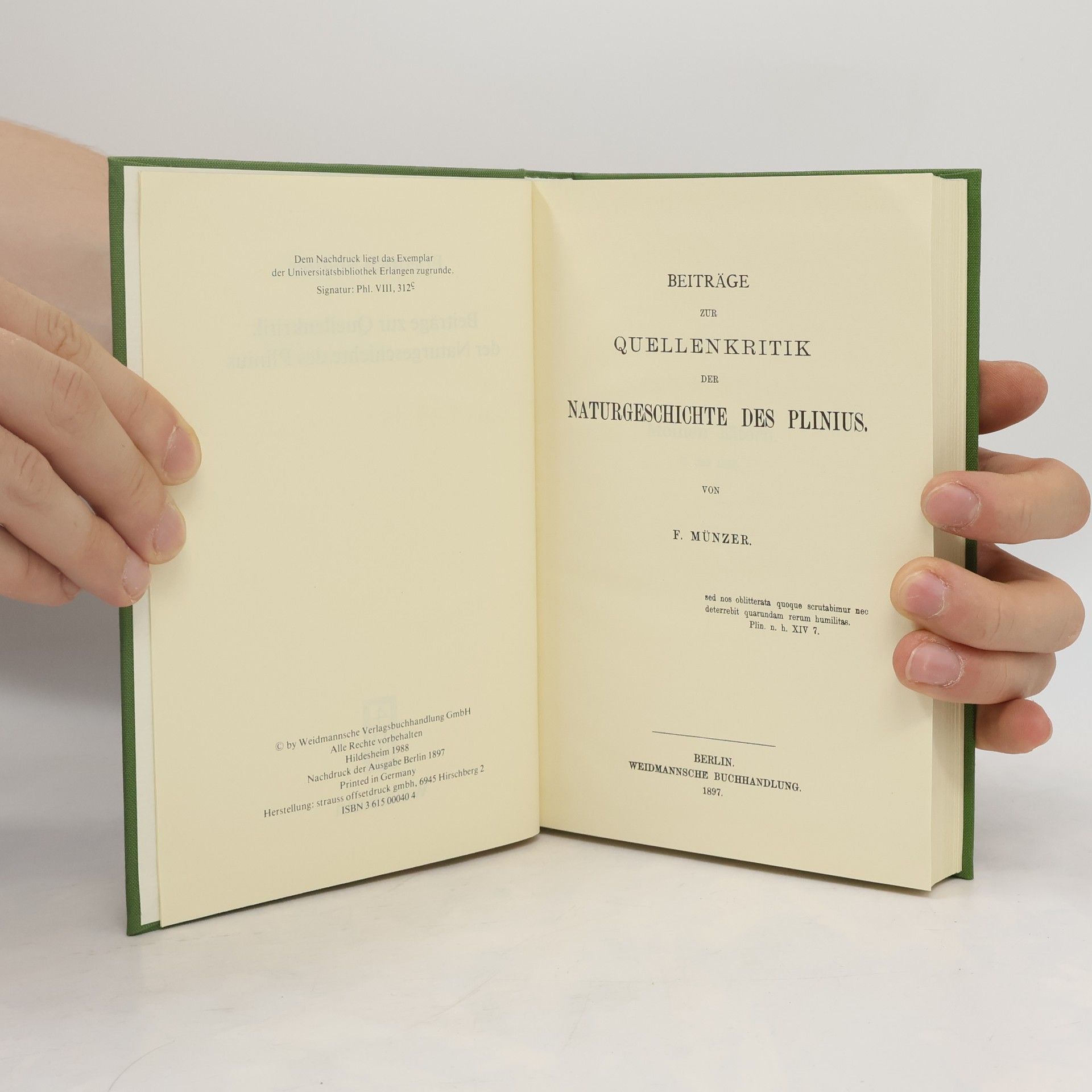 Friedrich Münzer Beiträge zur Quellenkritik der Naturgeschichte des Plinius