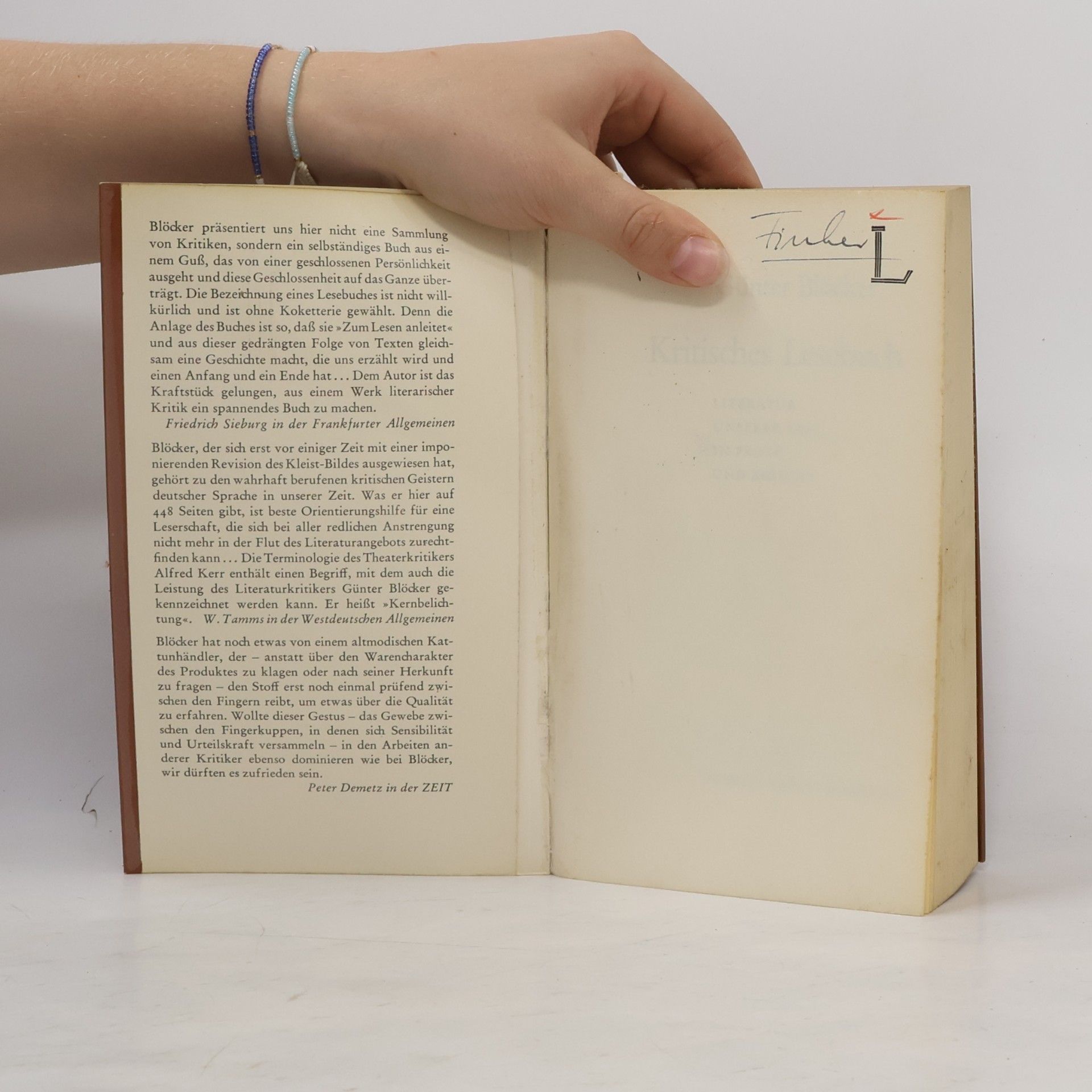 Günter Blöcker Kritisches Lesebuch