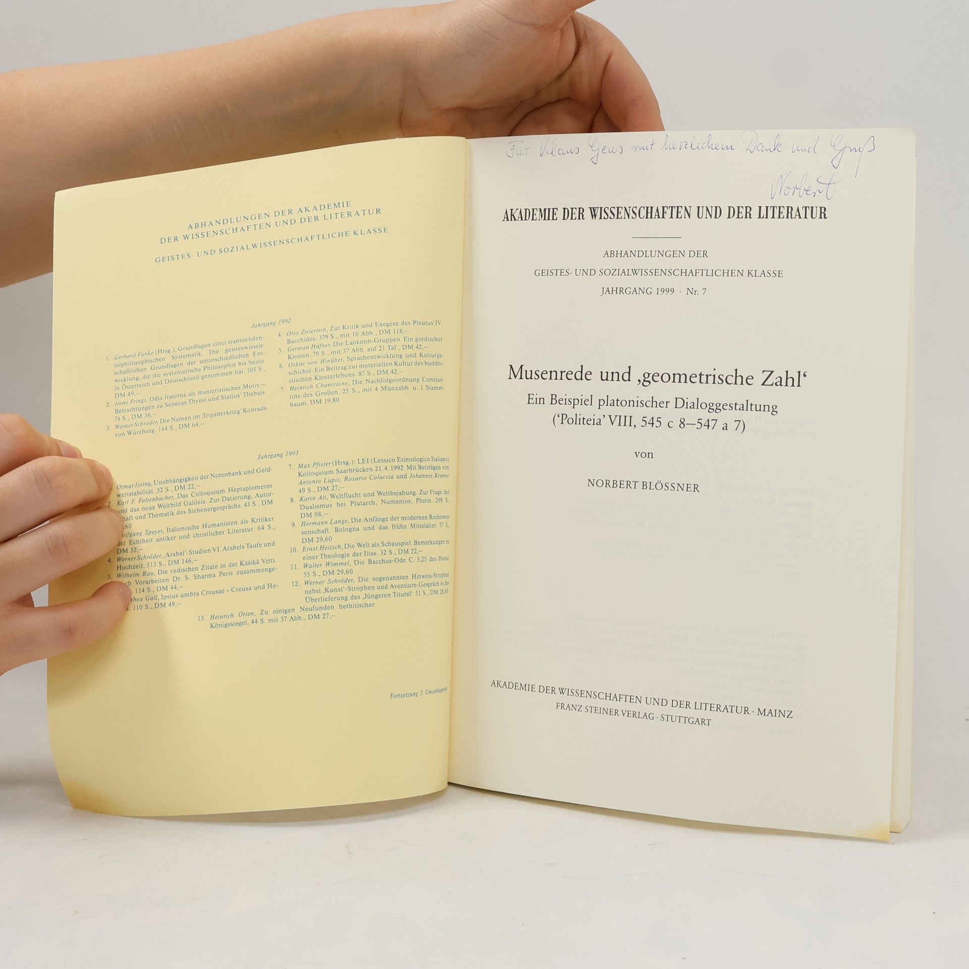 Norbert Blößner Musenrede und 'geometrische Zahl'