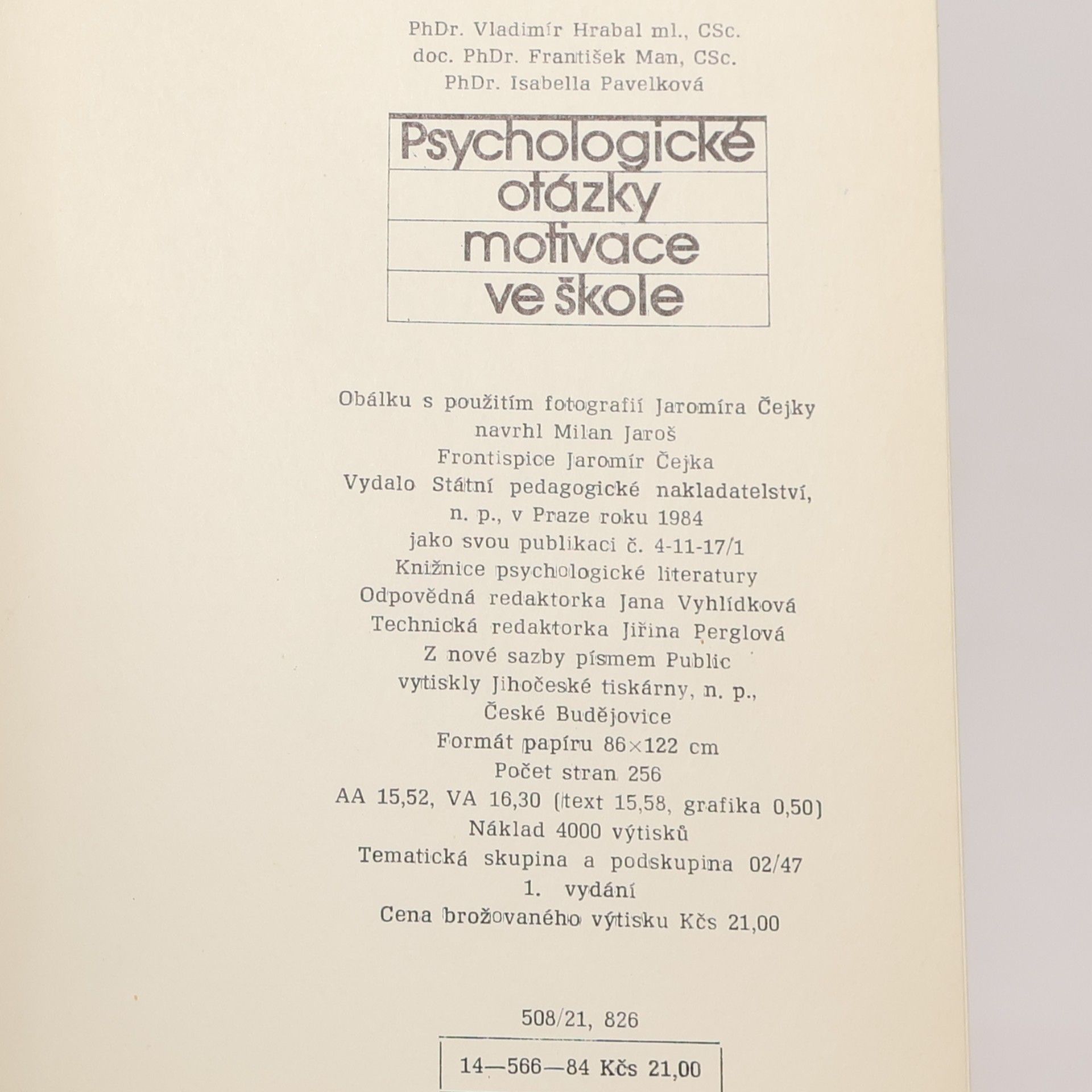 Vladimír Hrabal Psychologické otázky motivace ve škole