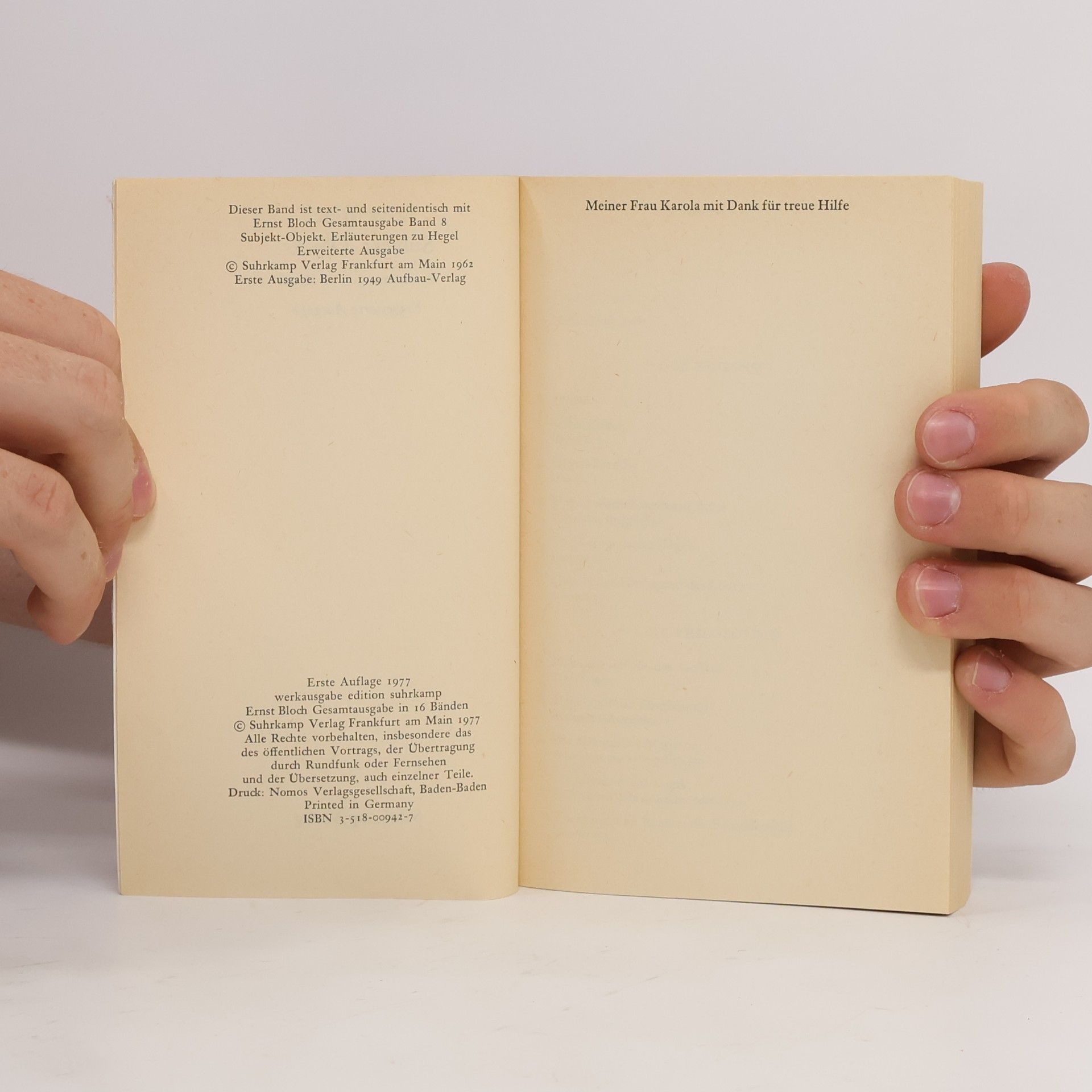 Ernst Bloch Gesamtausgabe 8 Subjekt-Objekt Erläuterungen zu Hegel Erweiterte Ausgabe