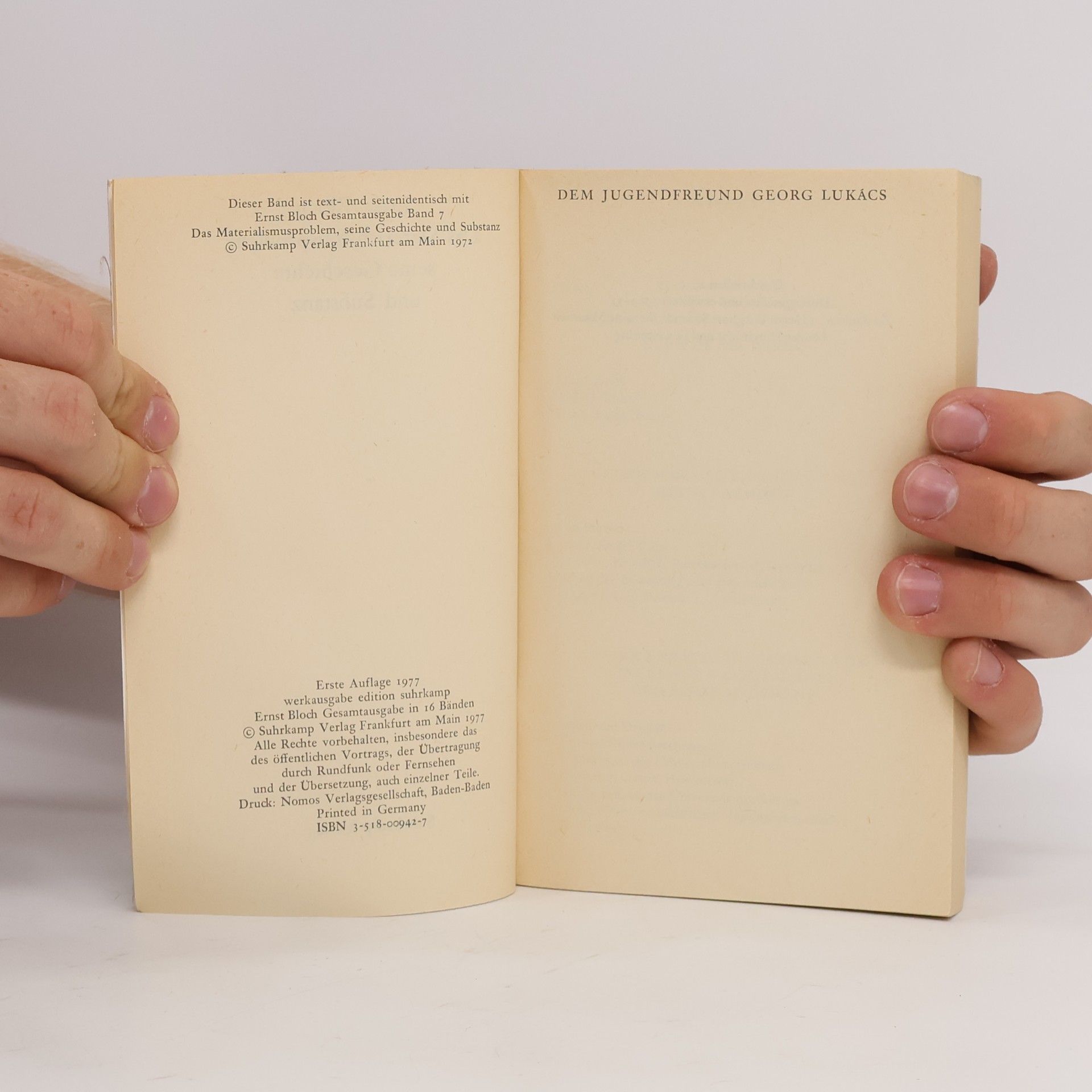 Ernst Bloch Gesamtausgabe 7 Das Materialismusproblem, seine Geschichte und Substanz