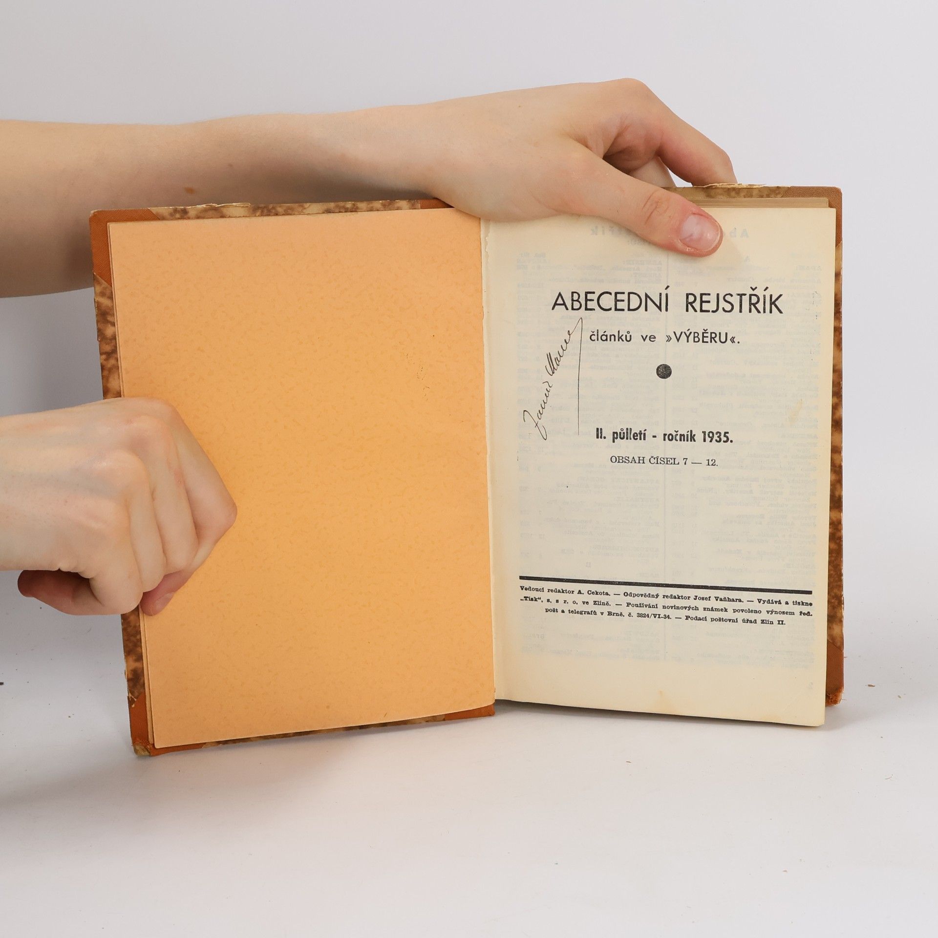 Autores varios Abecední rejstřík článků ve "Výběru" II. půlletí - ročník 1935, obsah čísel 7 - 12