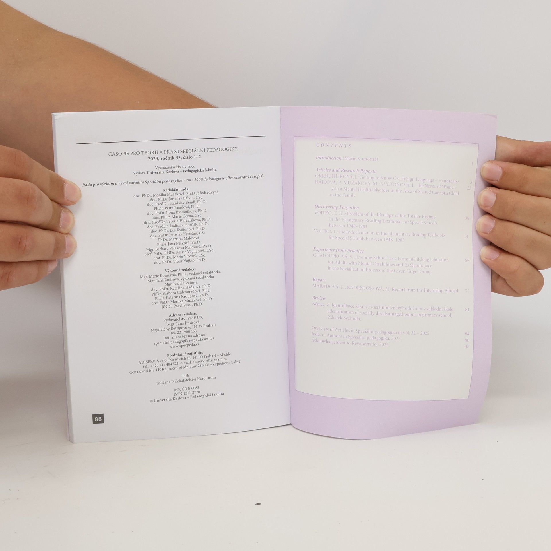 Various authors Speciální pedagogika. Časopis pro teorii a praxi speciální pedagogika. č. 1-2. 2023