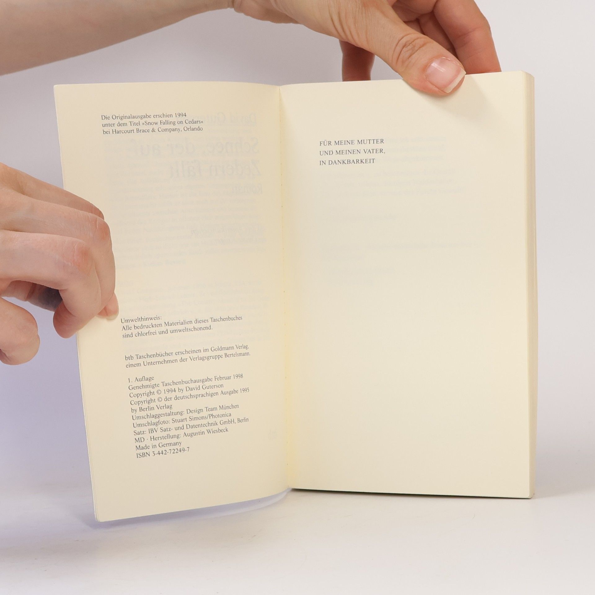 David Guterson Schnee, der auf Zedern fällt