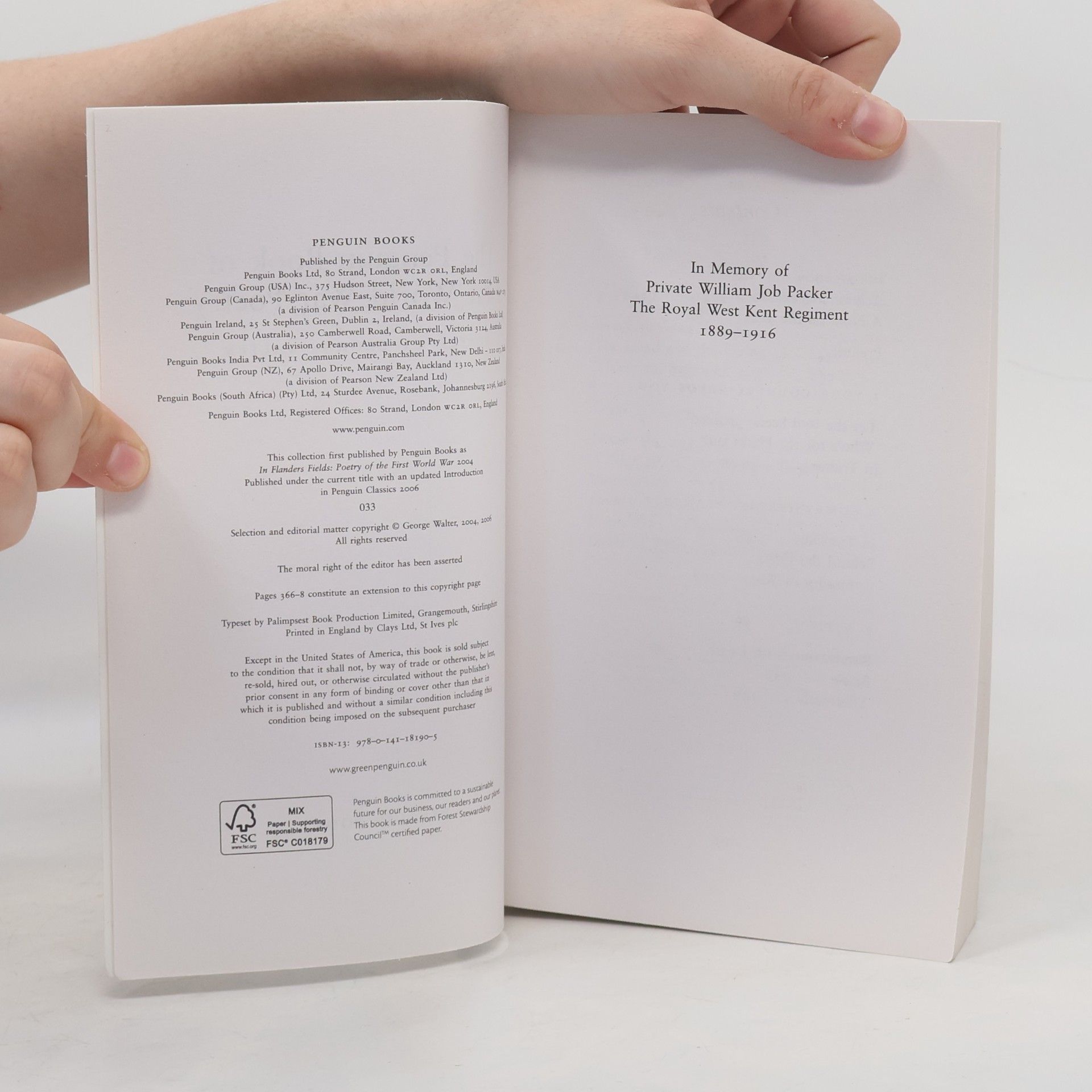 Matthew George Walter Penguin Classics: The Penguin Book of First World War Poetry