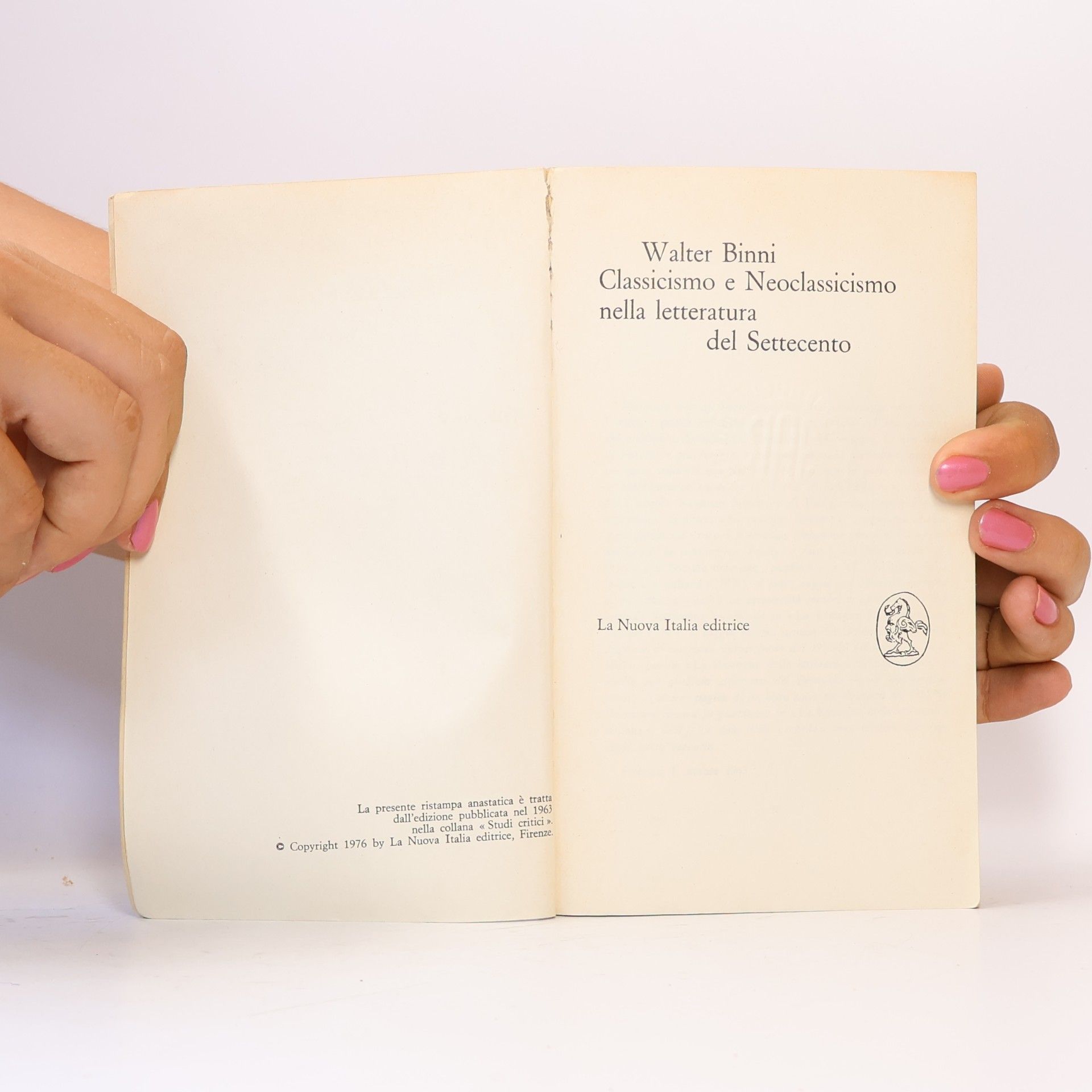 Walter Binni Classicismo e Neoclassicismo