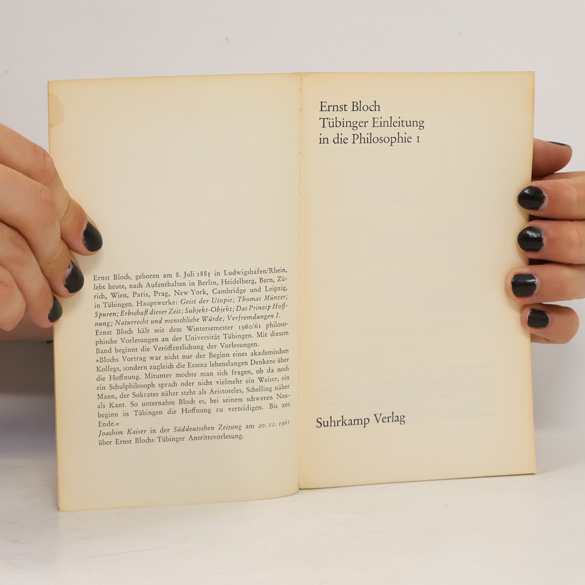 Ernst Bloch Tübinger Einleitung in die Philosophie I