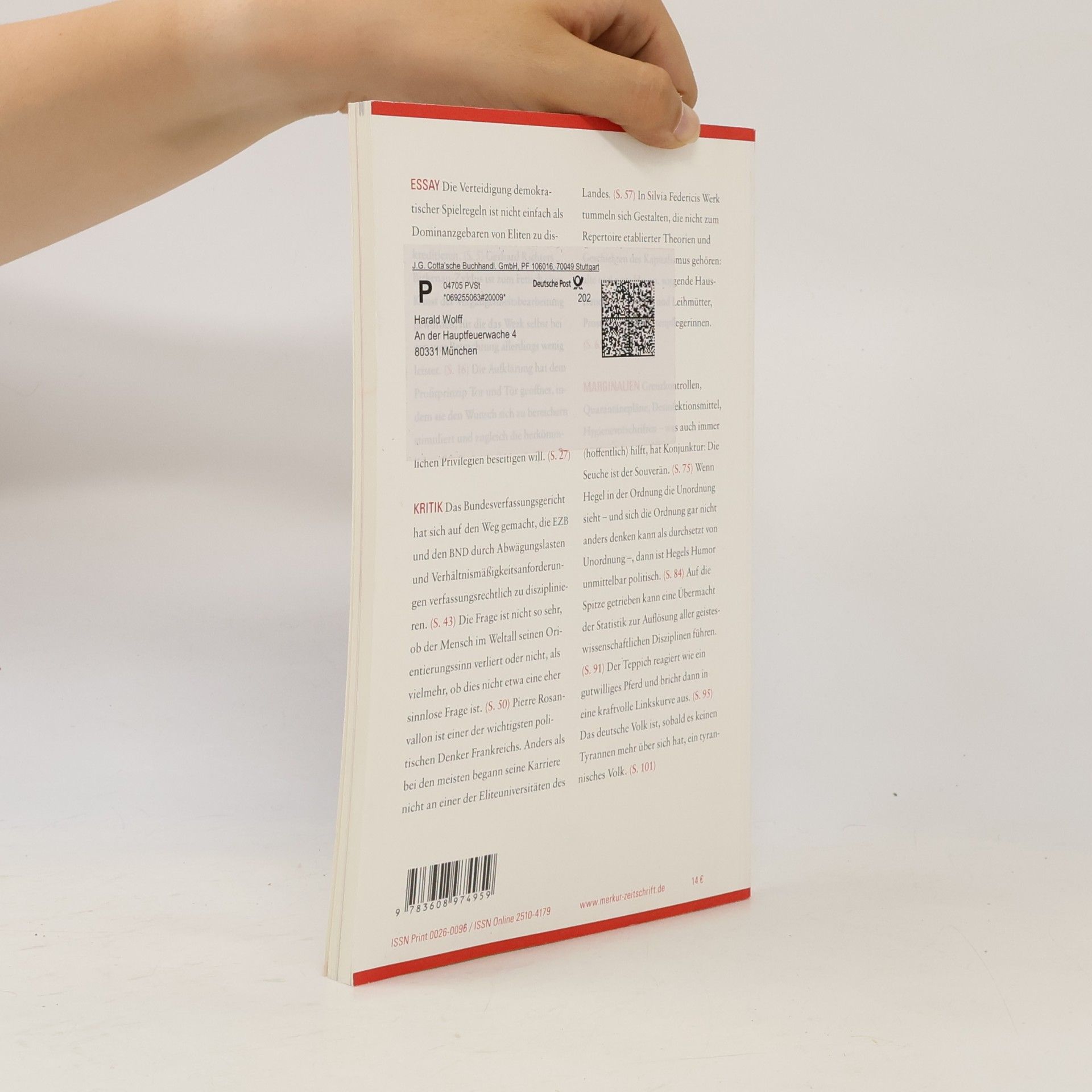 Albrecht Koschorke Merkur Gegründet 1947 als Deutsche Zeitschrift für europäisches Denken. Nr. 856