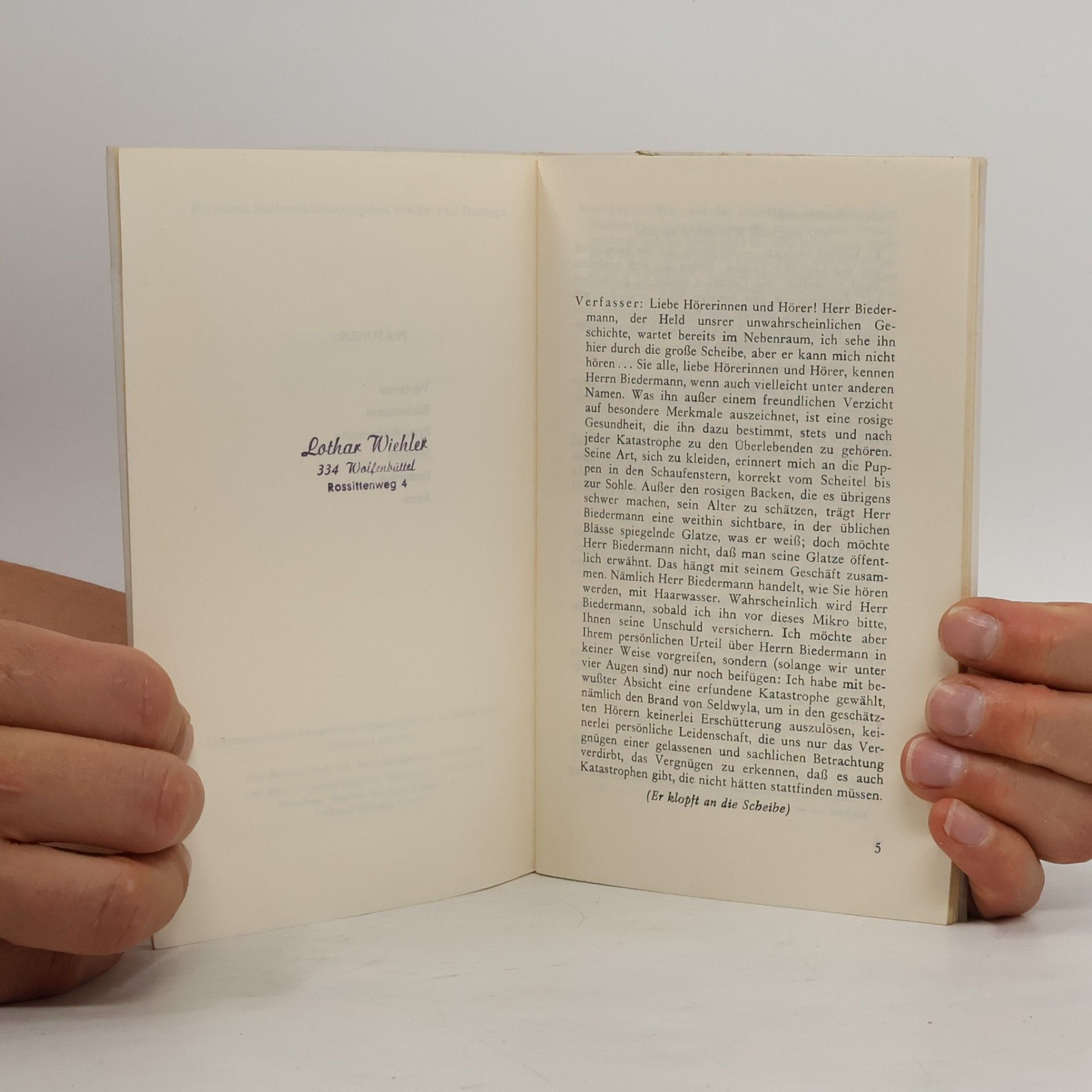 Max Frisch Herr Biedermann und die Brandstifter