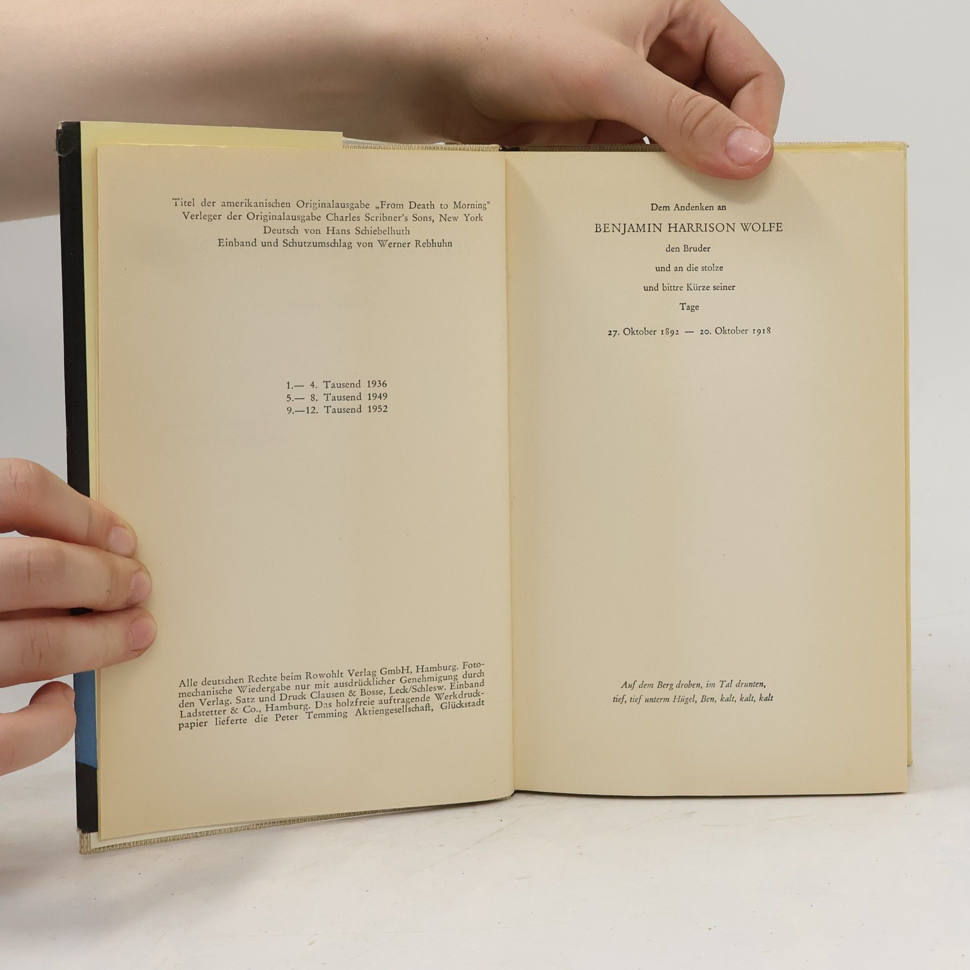 Thomas Clayton Wolfe Vom Tod zum Morgen