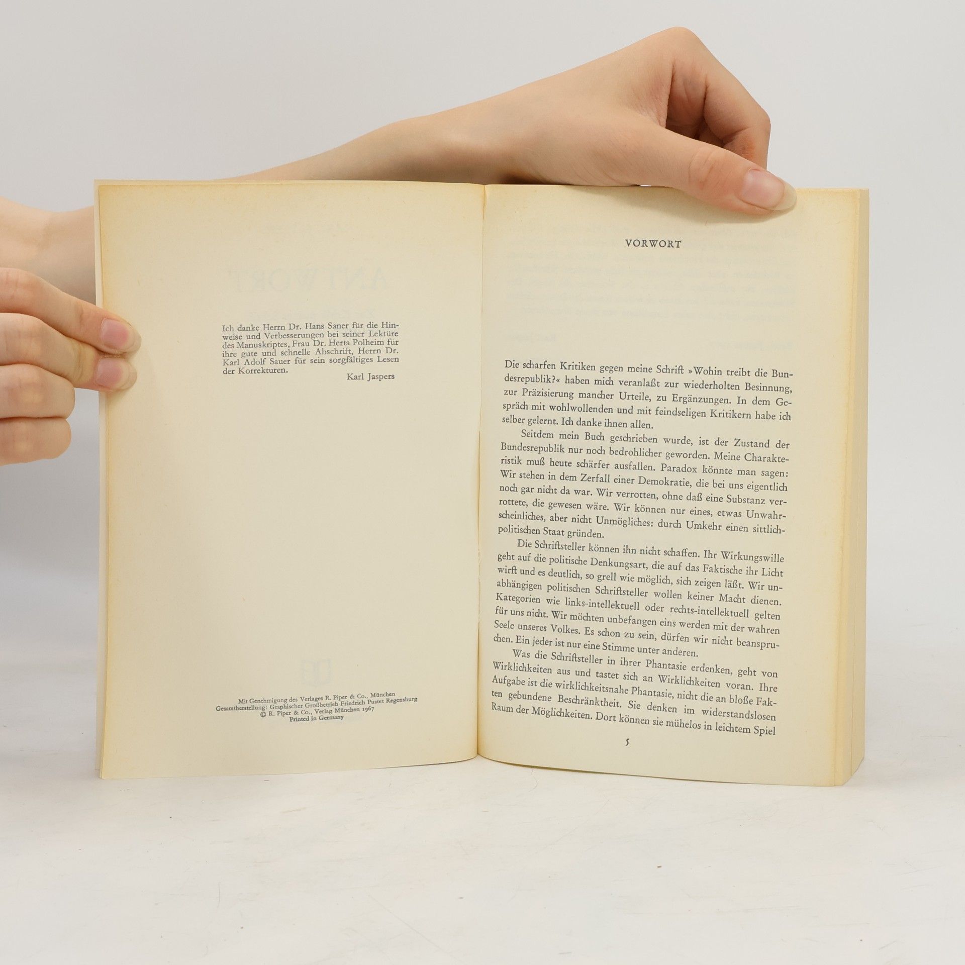 Karl Jaspers Antwort: zur Kritik meiner Schrift "Wohin treibt die Bundesrepublik"