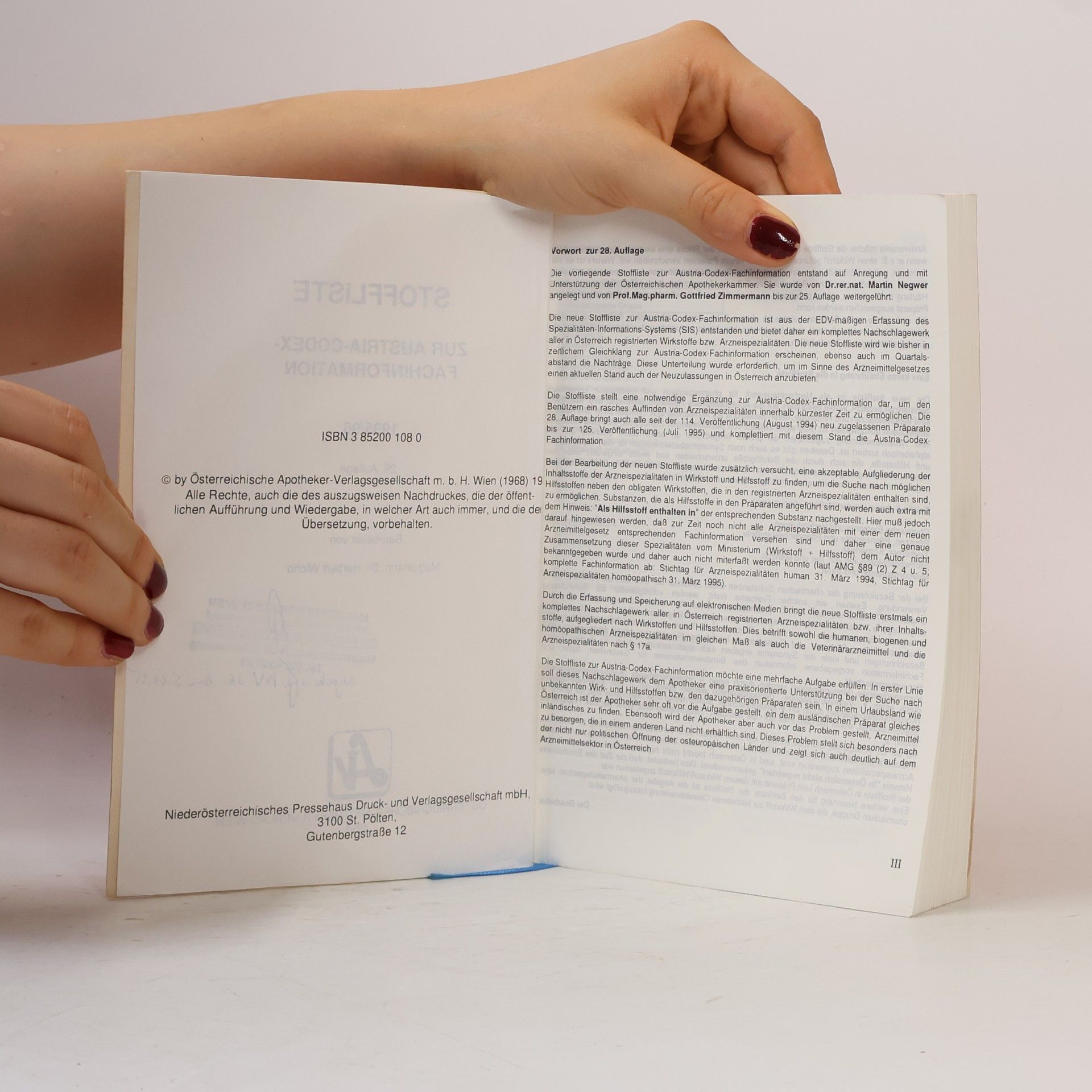 Martin Negwer Stoffliste zur Austria Codex Fachinformation 28