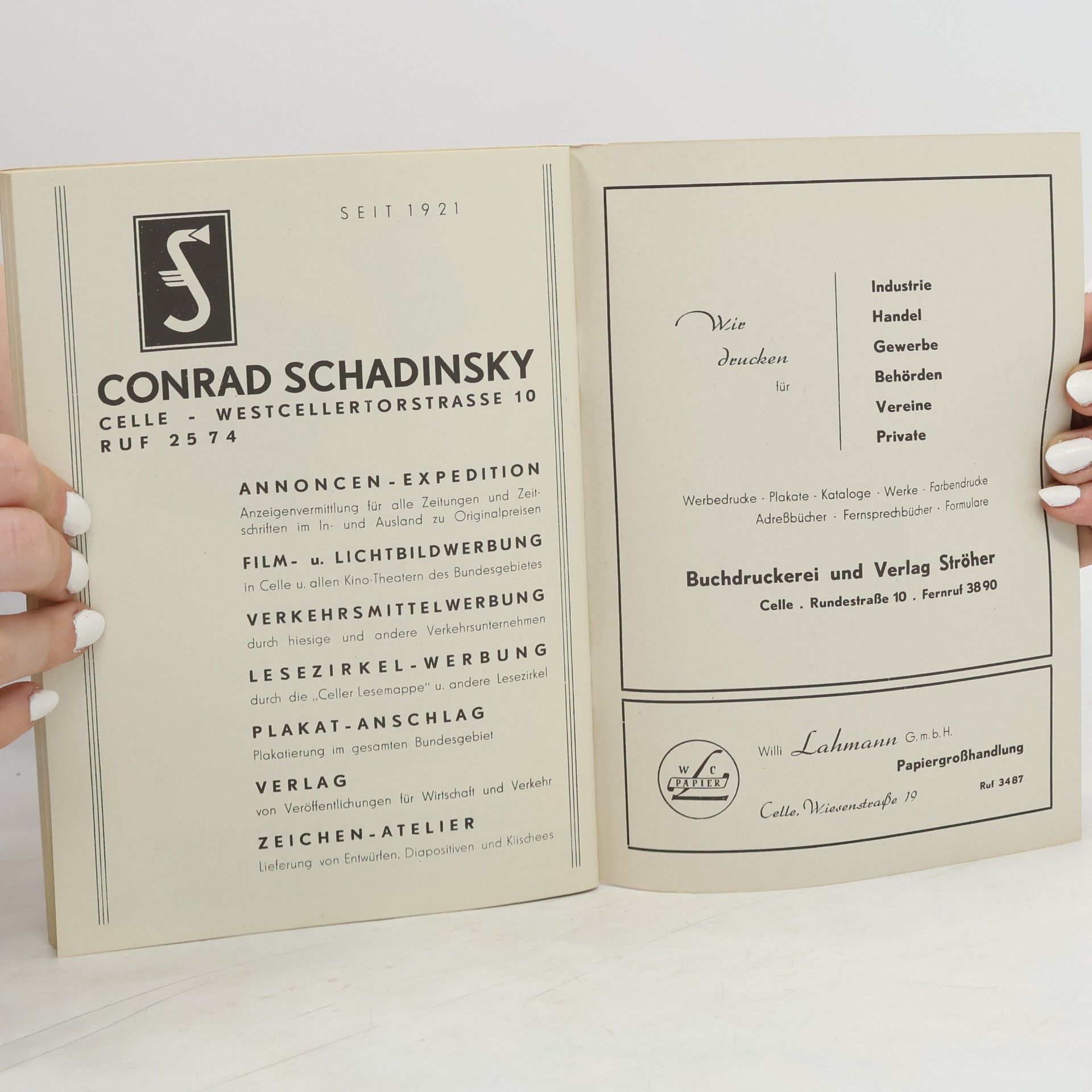 Conrad Schadinsky Fernsprechbuch 1950 für den Stadt- und Landkreis Celle