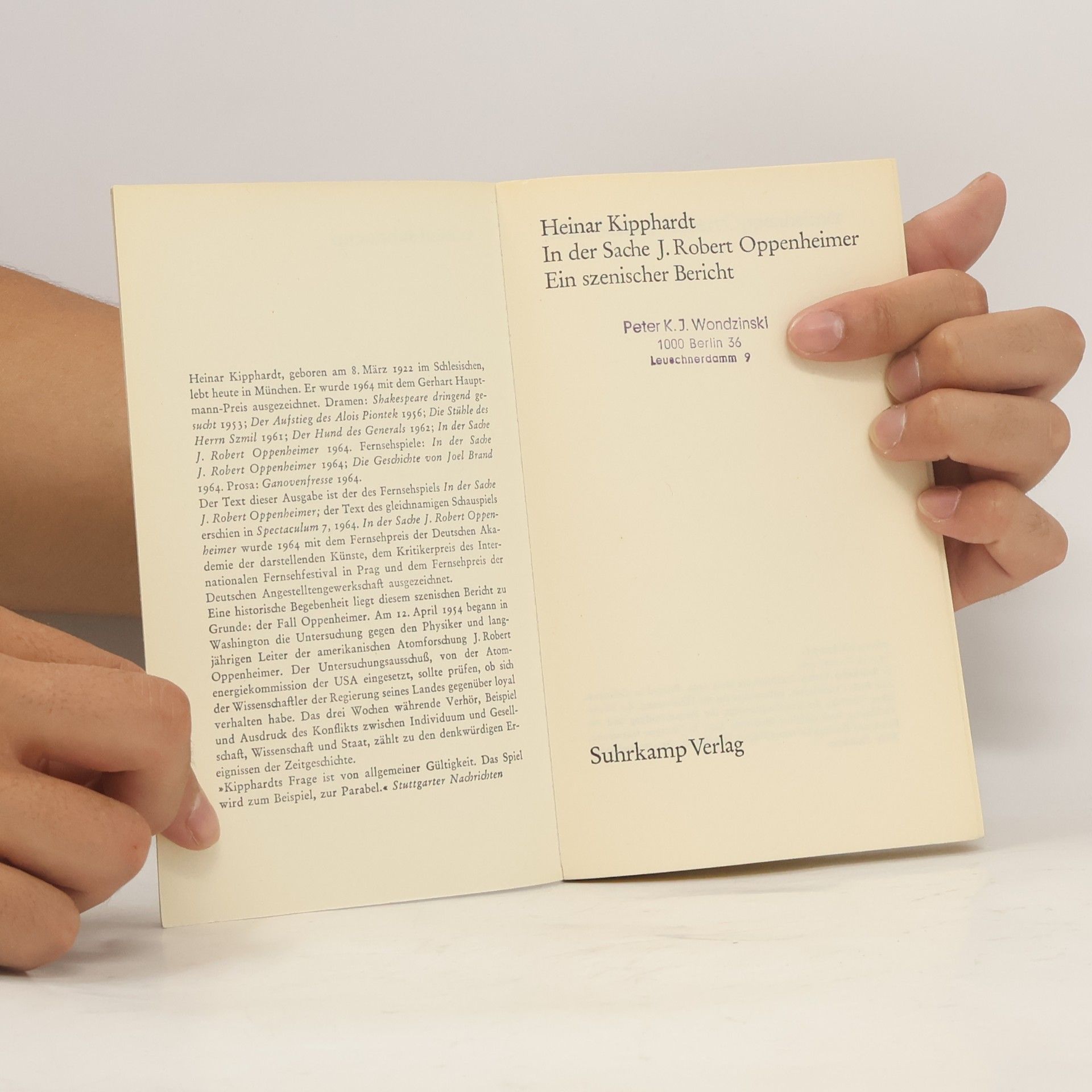 Heinar Kipphardt In der Sache J. Robert Oppenheimer