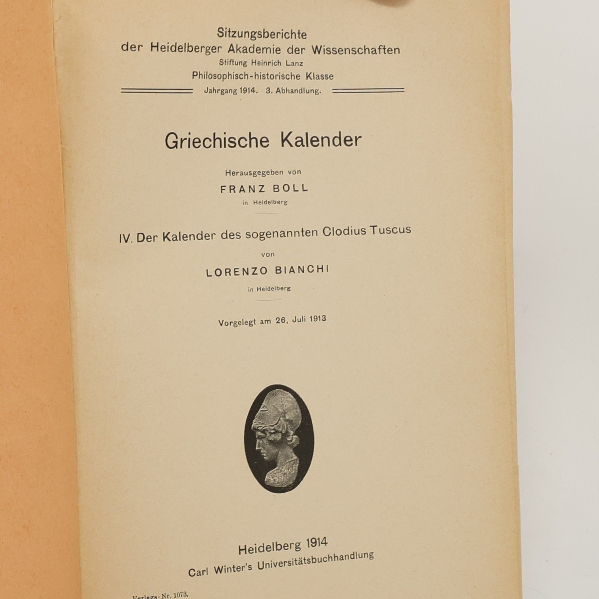 Franz Boll Griechische Kalender IV. Der Kalender des sogenannten Clodius Tuscus