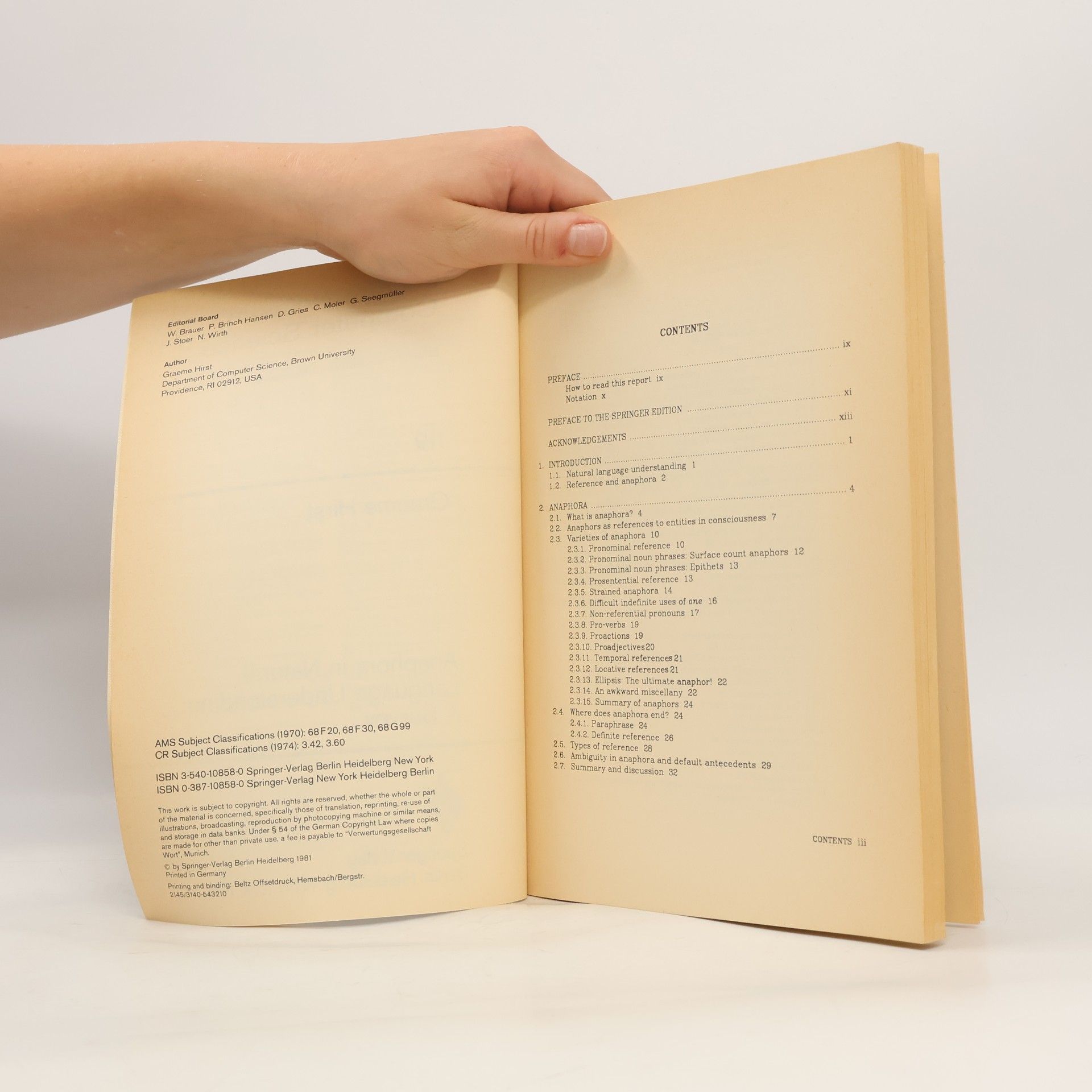 Graeme Hirst Lecture Notes in Computer Science - 119: Anaphora in Natural Language Understanding