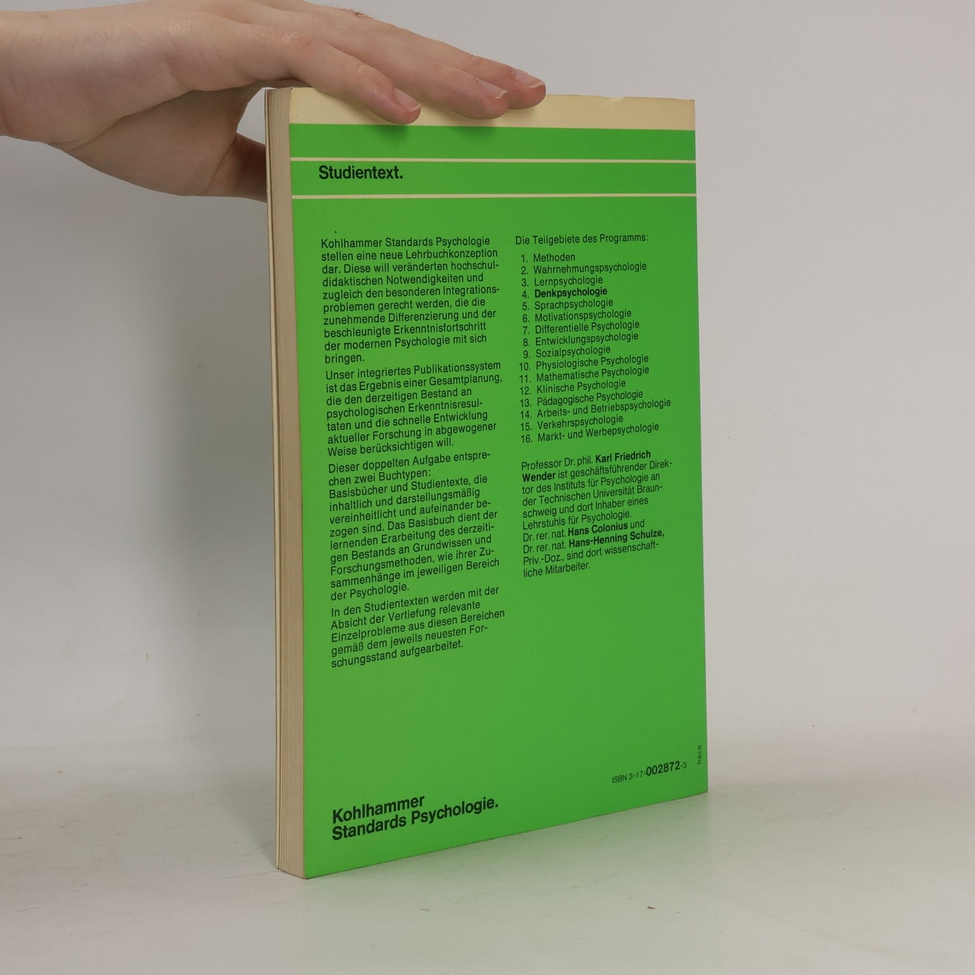 Karl Friedrich Wender Kohlhammer Standards Psychologie: Modelle des menschlichen Gedächtnisses: Studientext