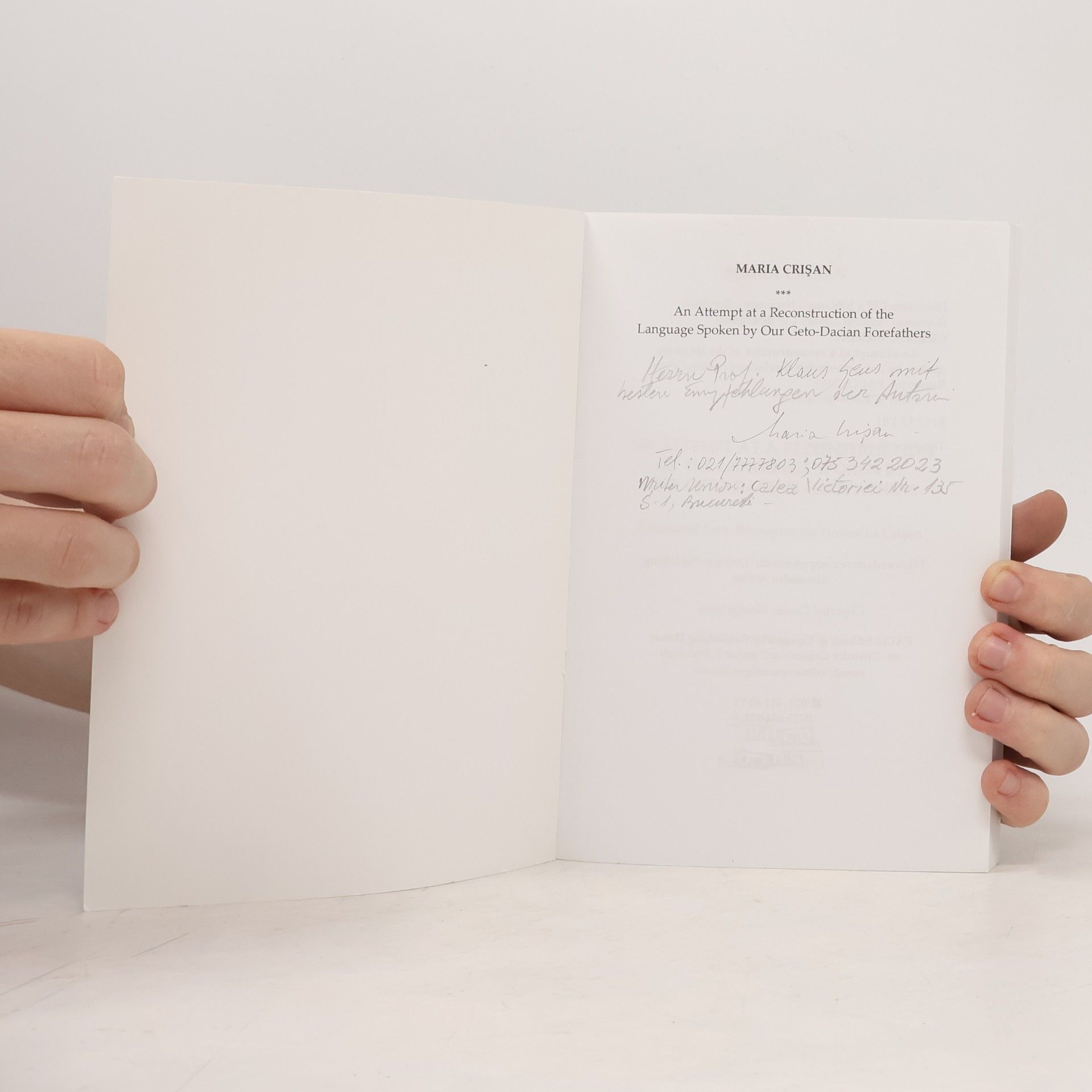 Maria Crișan An Attempt at a Reconstruction of the Language Spoken by Our Geto-Dacian Forefathers