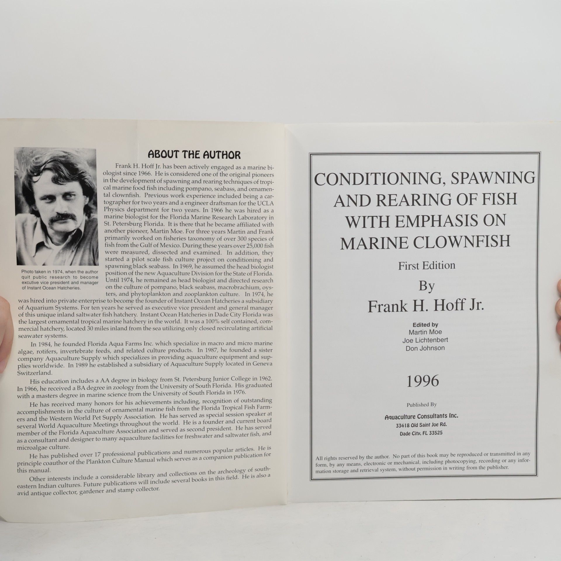 Frank H. Hoff Conditioning, Spawning and Rearing of Fisch with Emphasis on Marine Clownfish