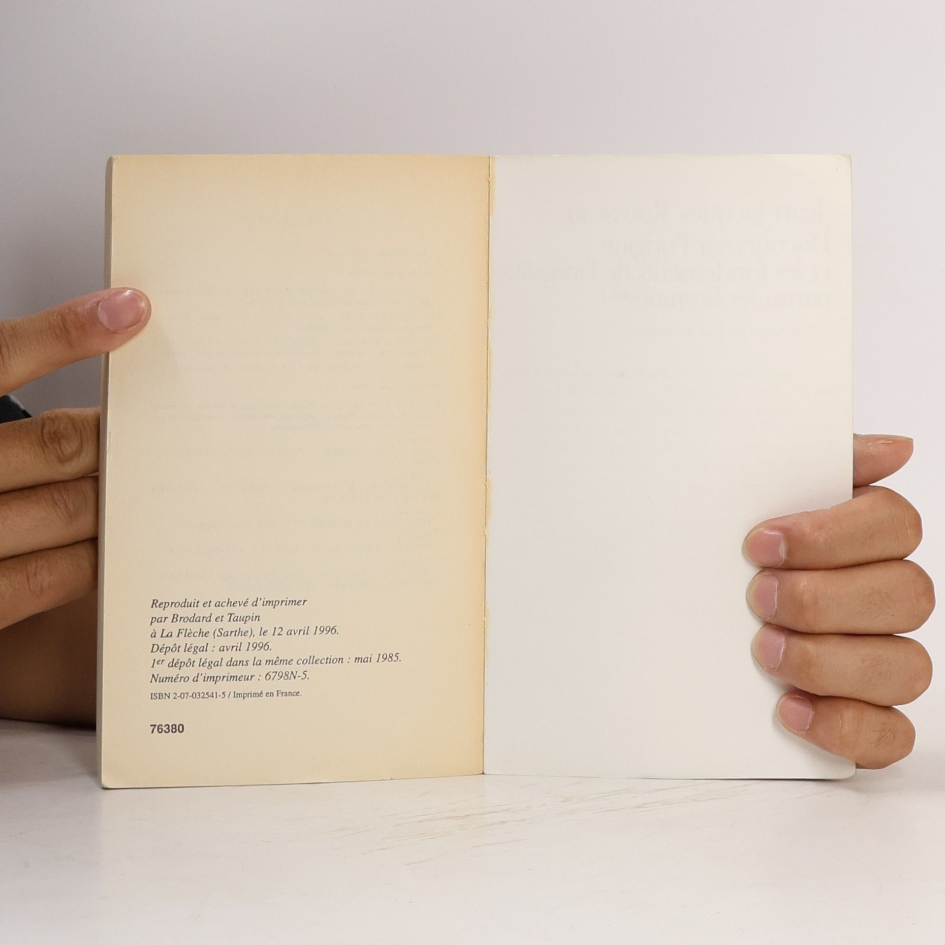 Jean-Jacques Rousseau Discours sur l'origine et les fondements de l'inégalité parmi les hommes: Texte établi, présenté et annoté, par Jean Starobinski