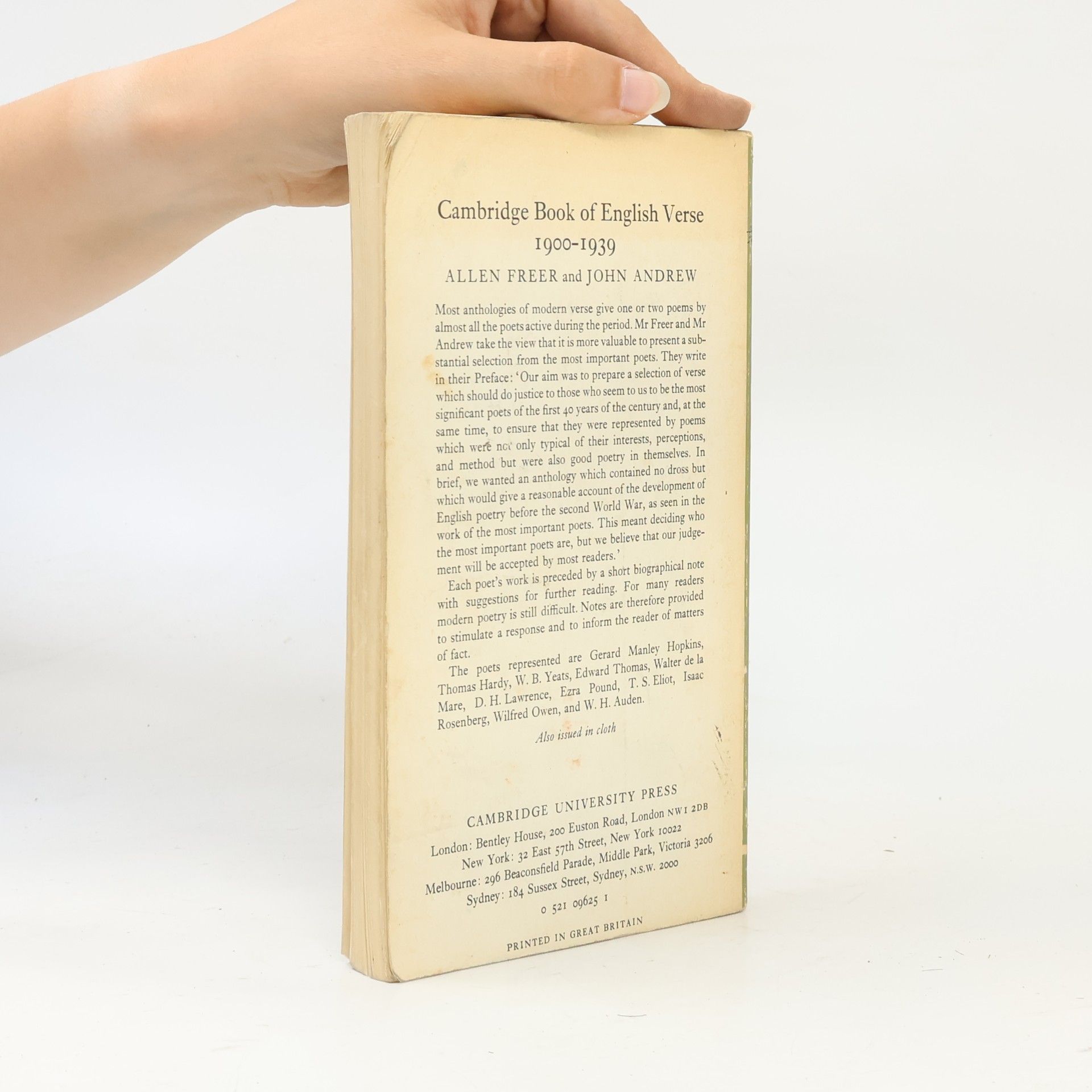Allen Freer Cambridge Book of English Verse 1900–1939
