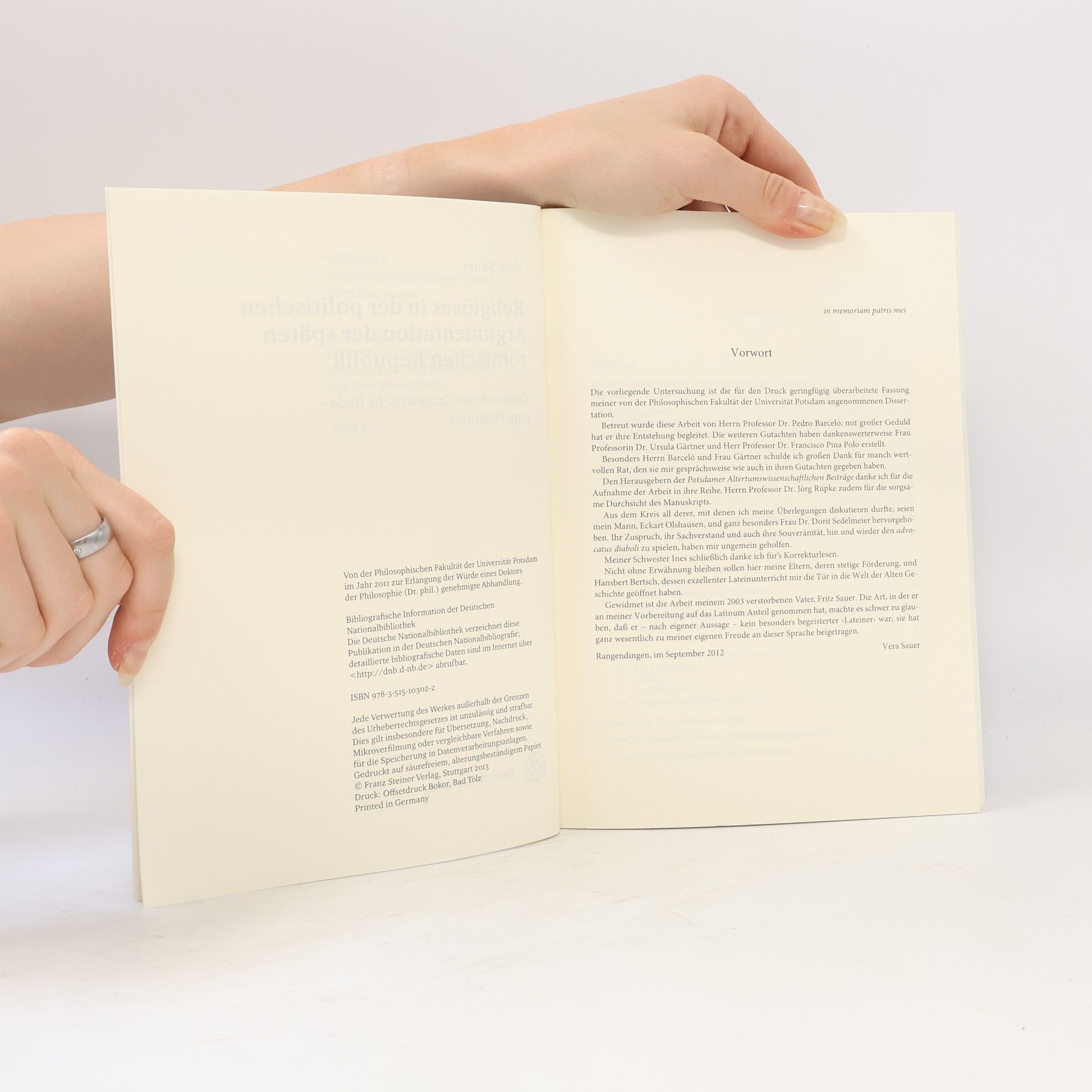 Vera Sauer Potsdamer Altertumswissenschaftliche Beiträge - 42: Religiöses in der politischen Argumentation der späten römischen Republik