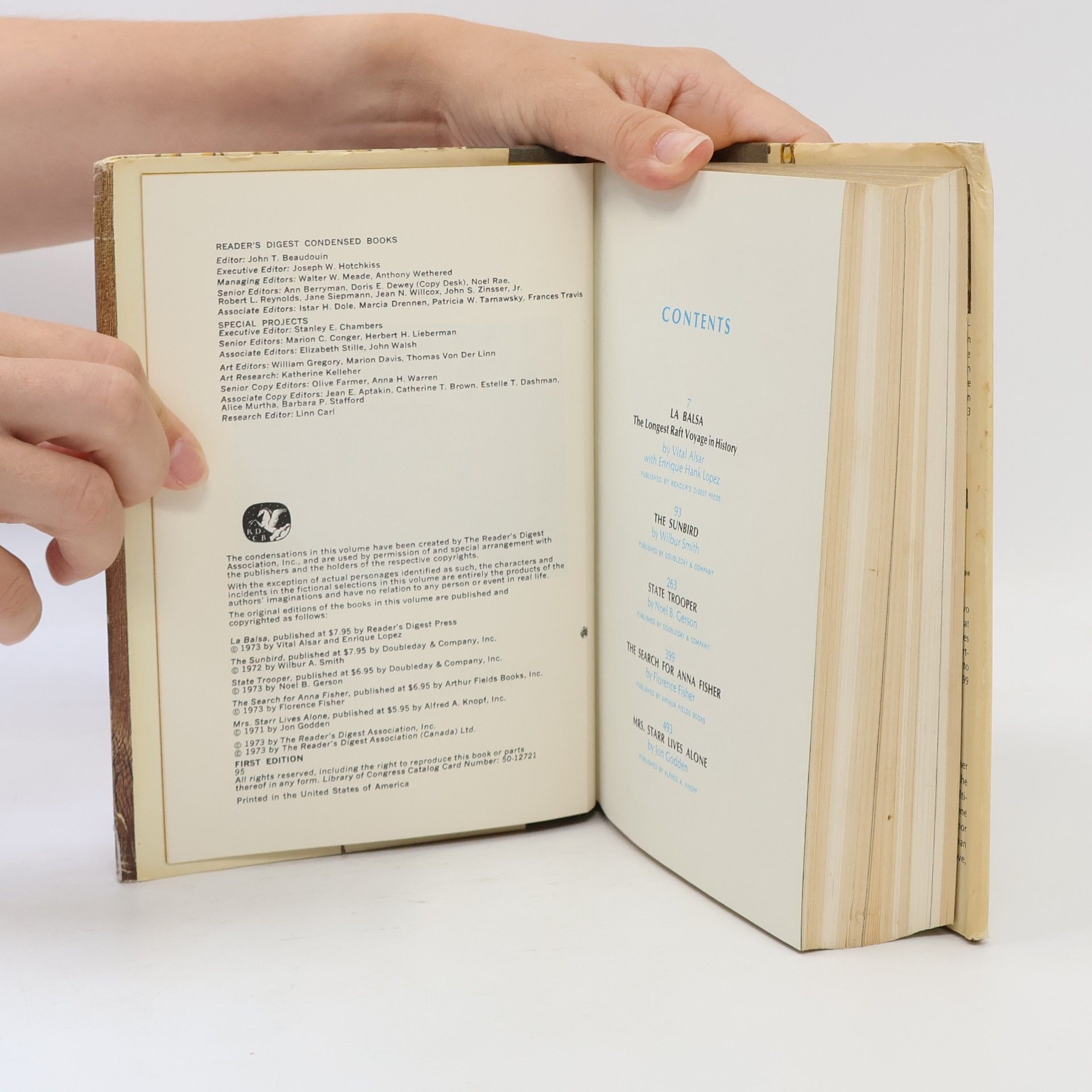 AA.VV. Reader’s Digest Condensed Books: La Balsa. The Sunbird. State Trooper. The Search for Anna Fisher. Mrs. Starr Lives Alone