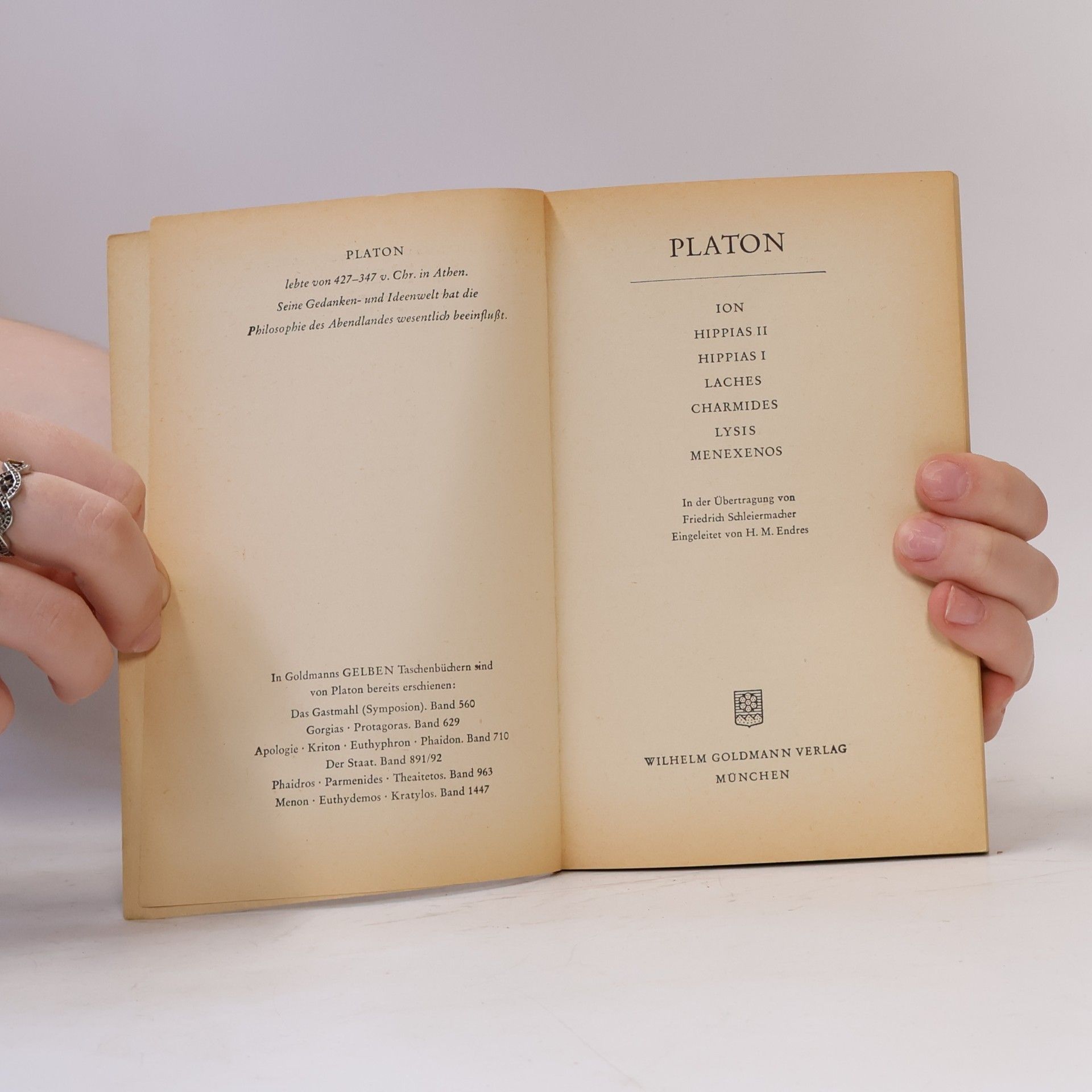 Platon Ion Hiipias I. Hippias II. Laches Charmides. Lysis Menexenos