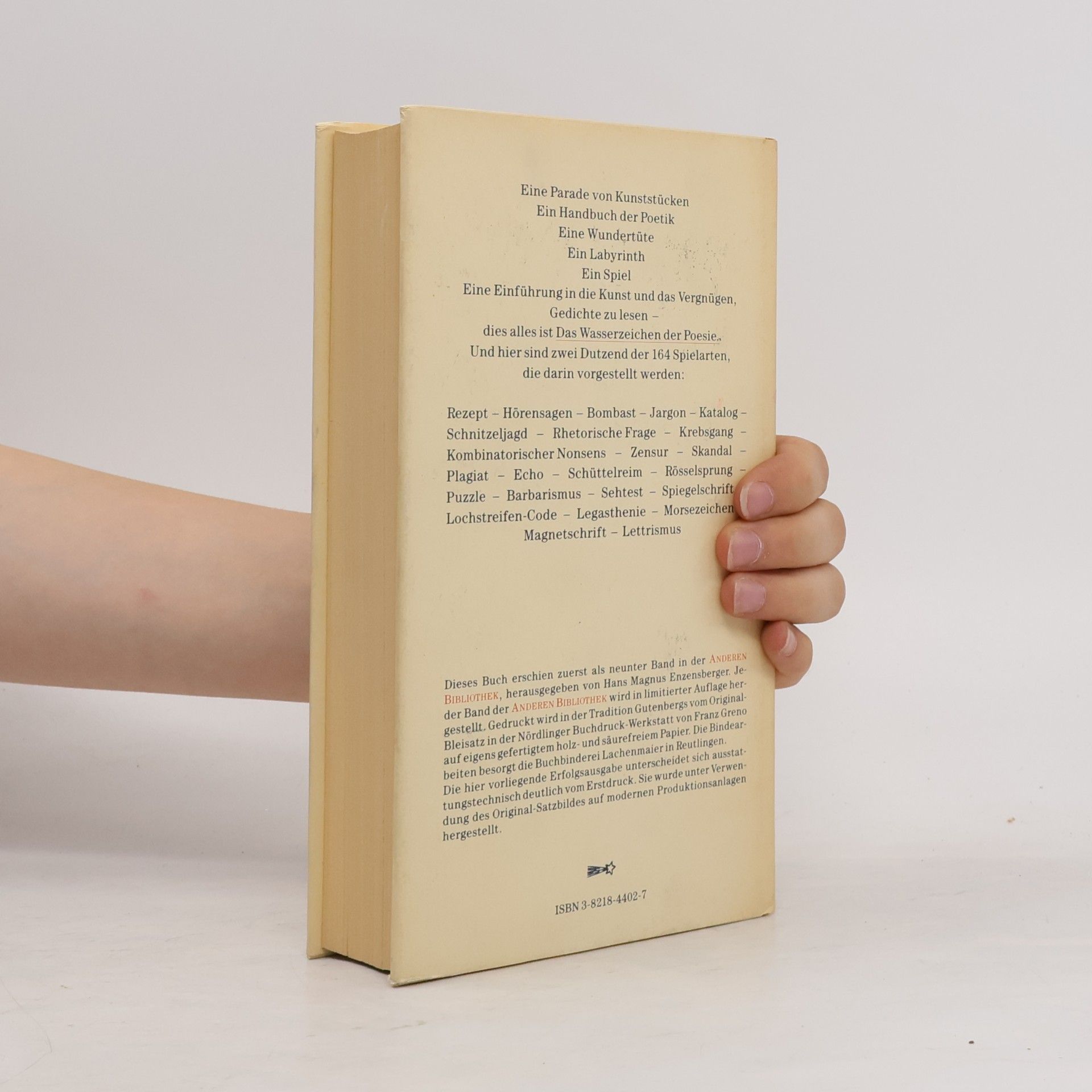 Hans Magnus Enzensberger Das Wasserzeichen der Poesie oder die Kunst und das Vergnügen, Gedichte zu lesen