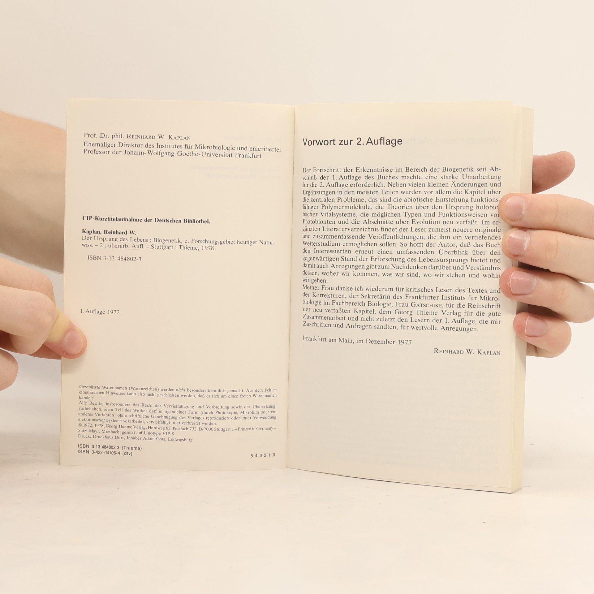Reinhard W. Kaplan Der Ursprung des Lebens