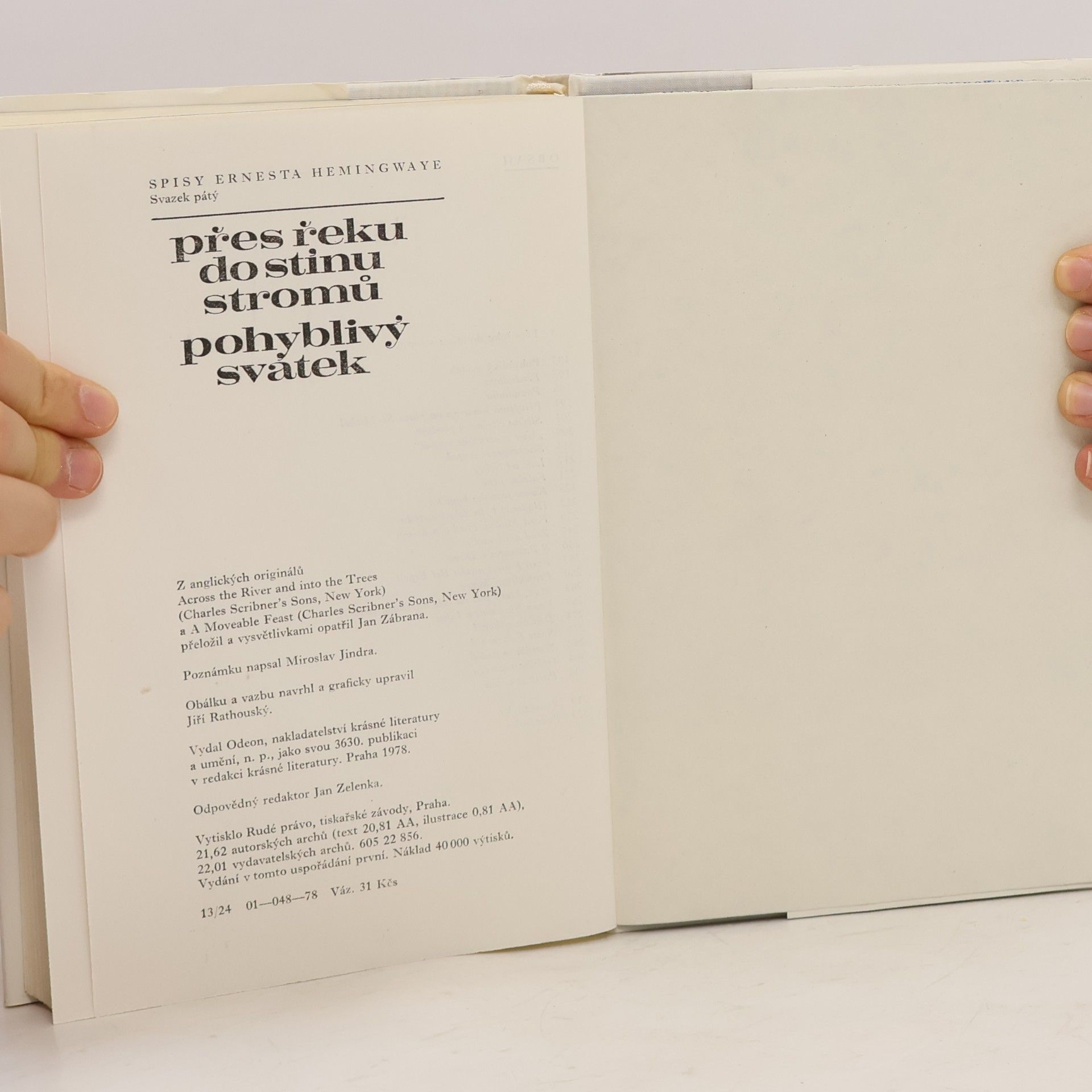 Ernest Hemingway Přes řeku do stínu stromů. Pohyblivý svátek