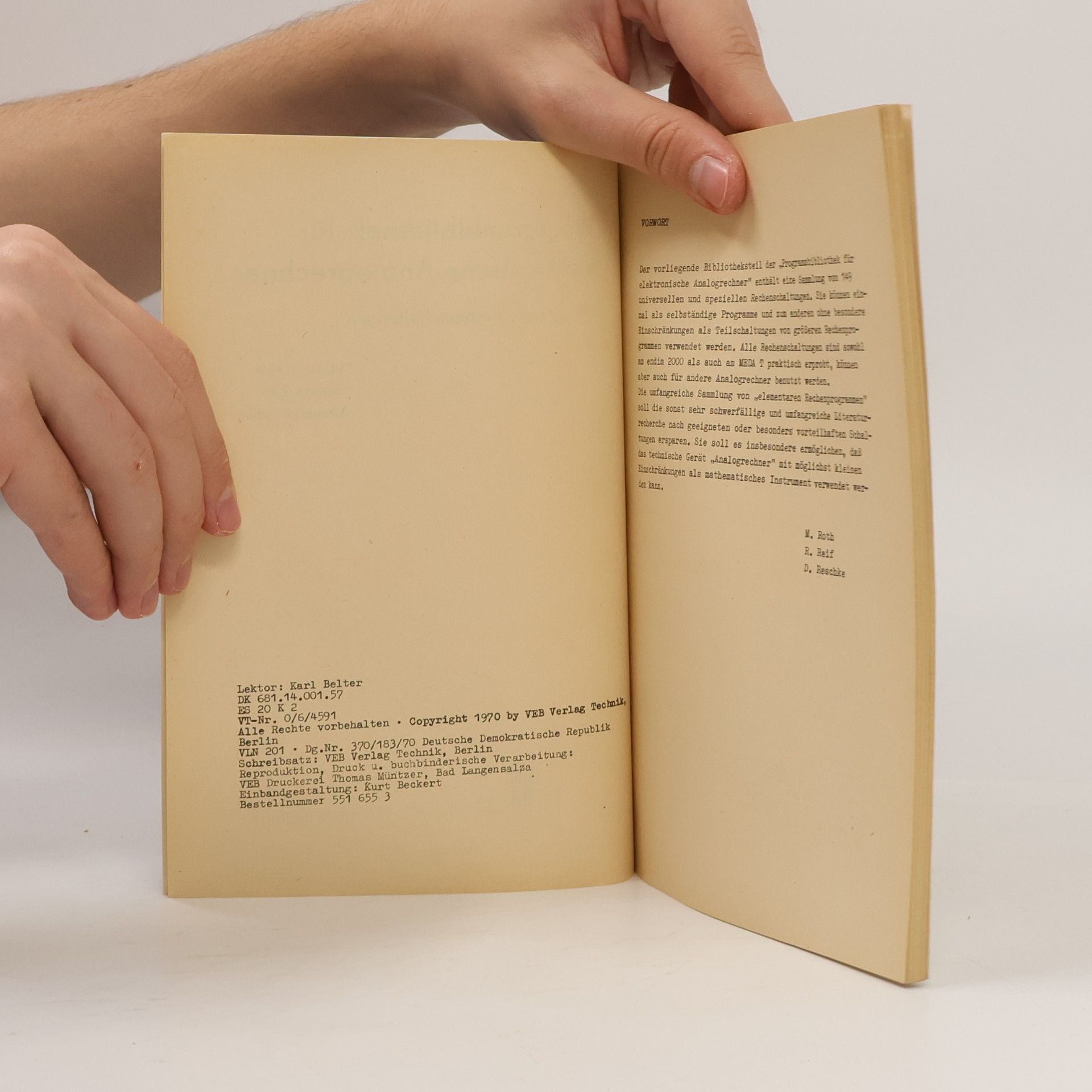 Michael Roth Programmbibliothek für elektronische Analogrechner