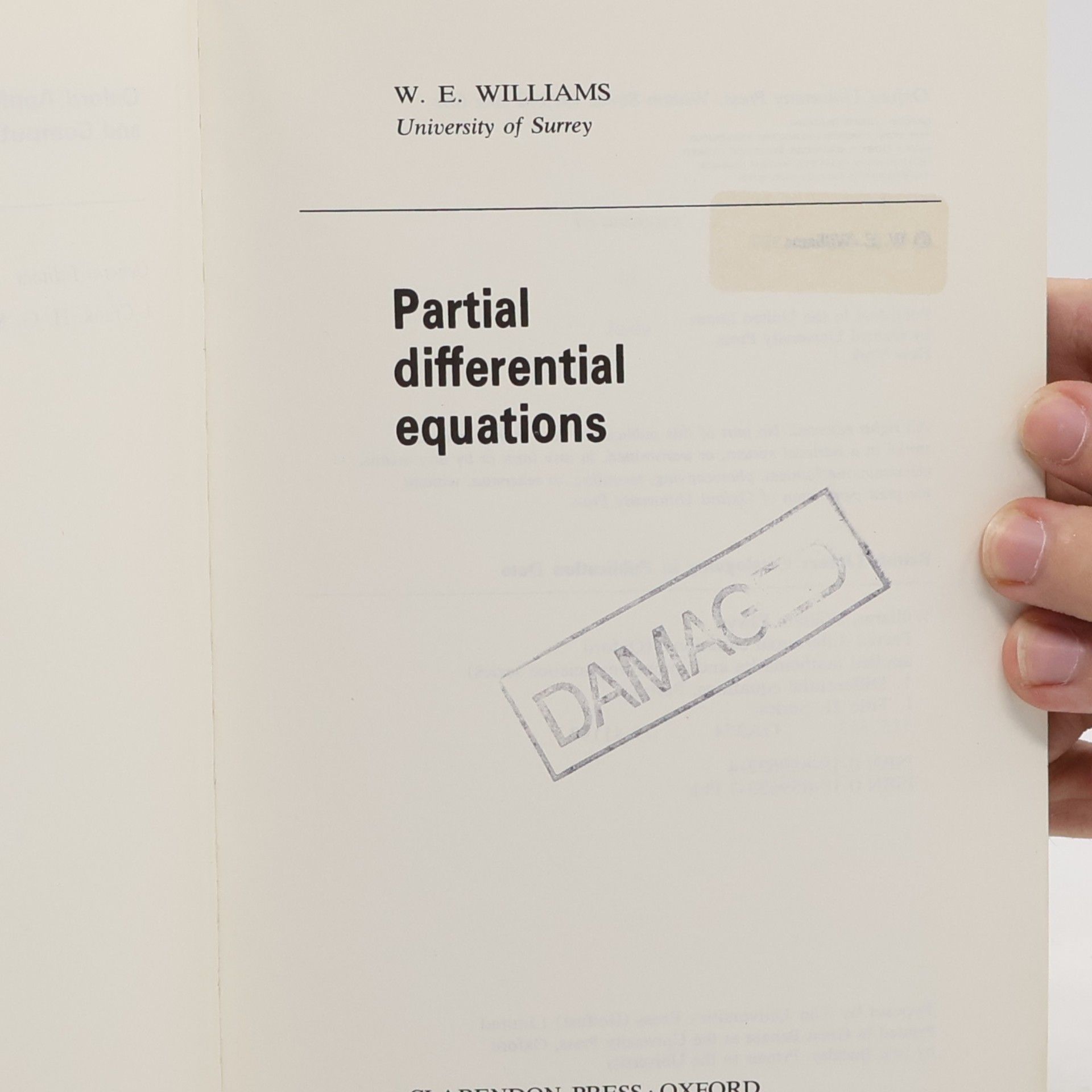 William Elwyn Williams Partial Differential Equations