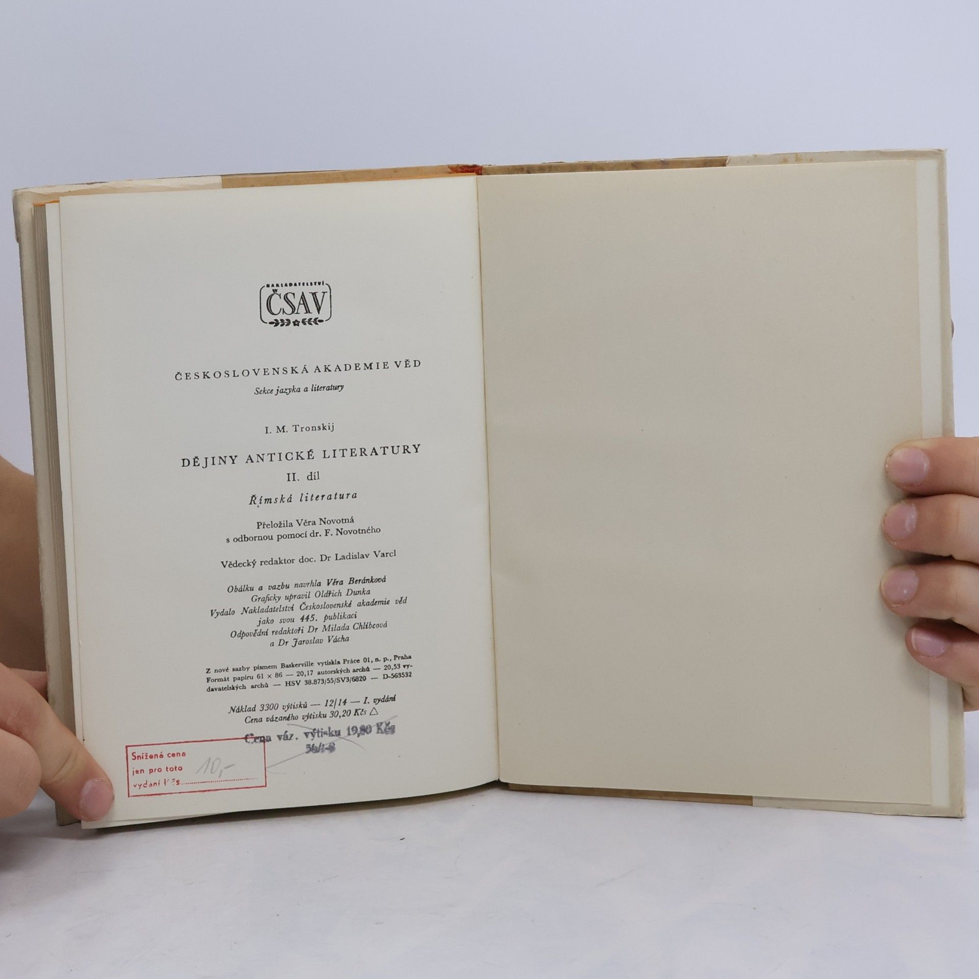 I. M. Tronskij Dějiny antické literatury II - Římská literatura (Ocpl, 304 s.)