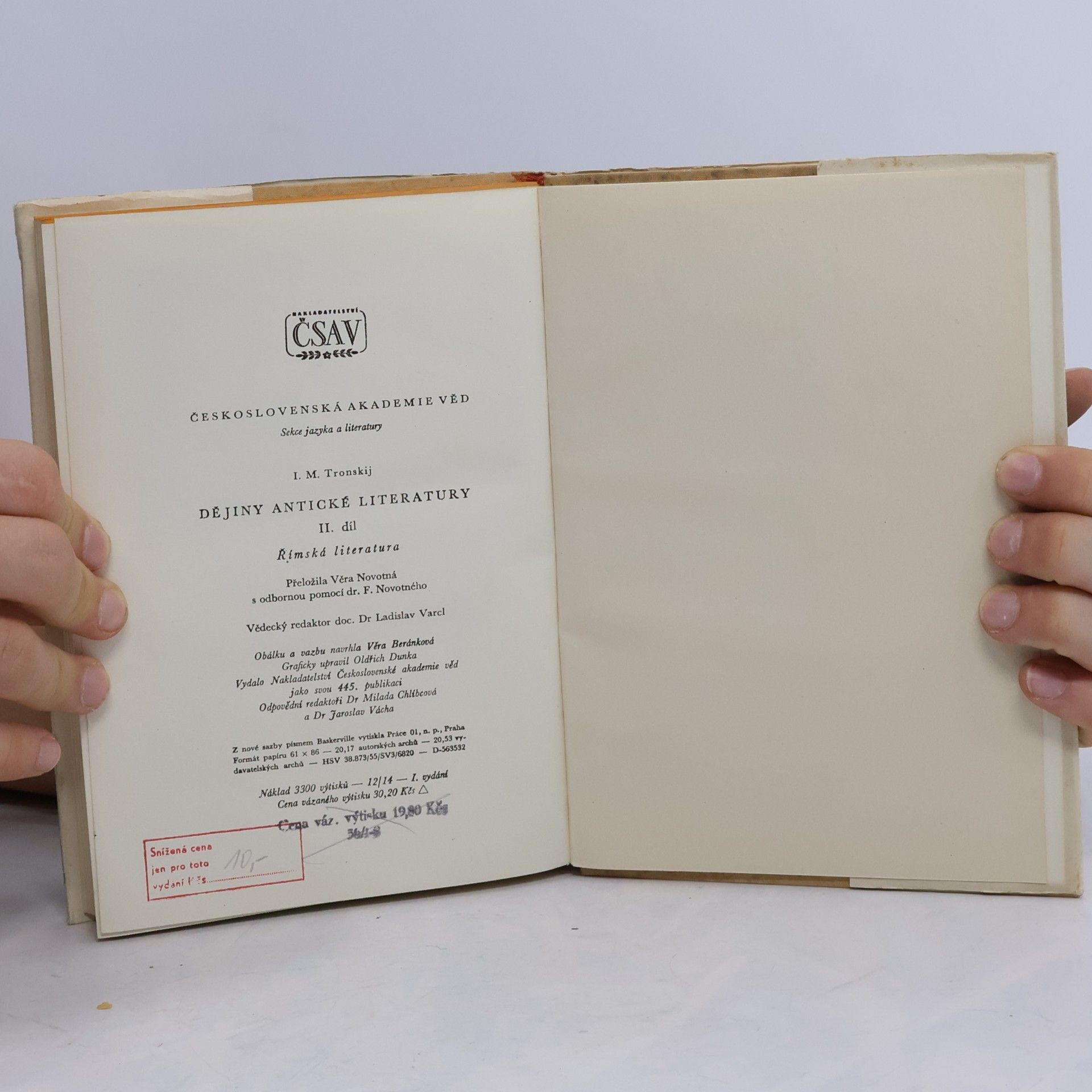 I. M. Tronskij Dějiny antické literatury II - Římská literatura (Ocpl, 304 s.)