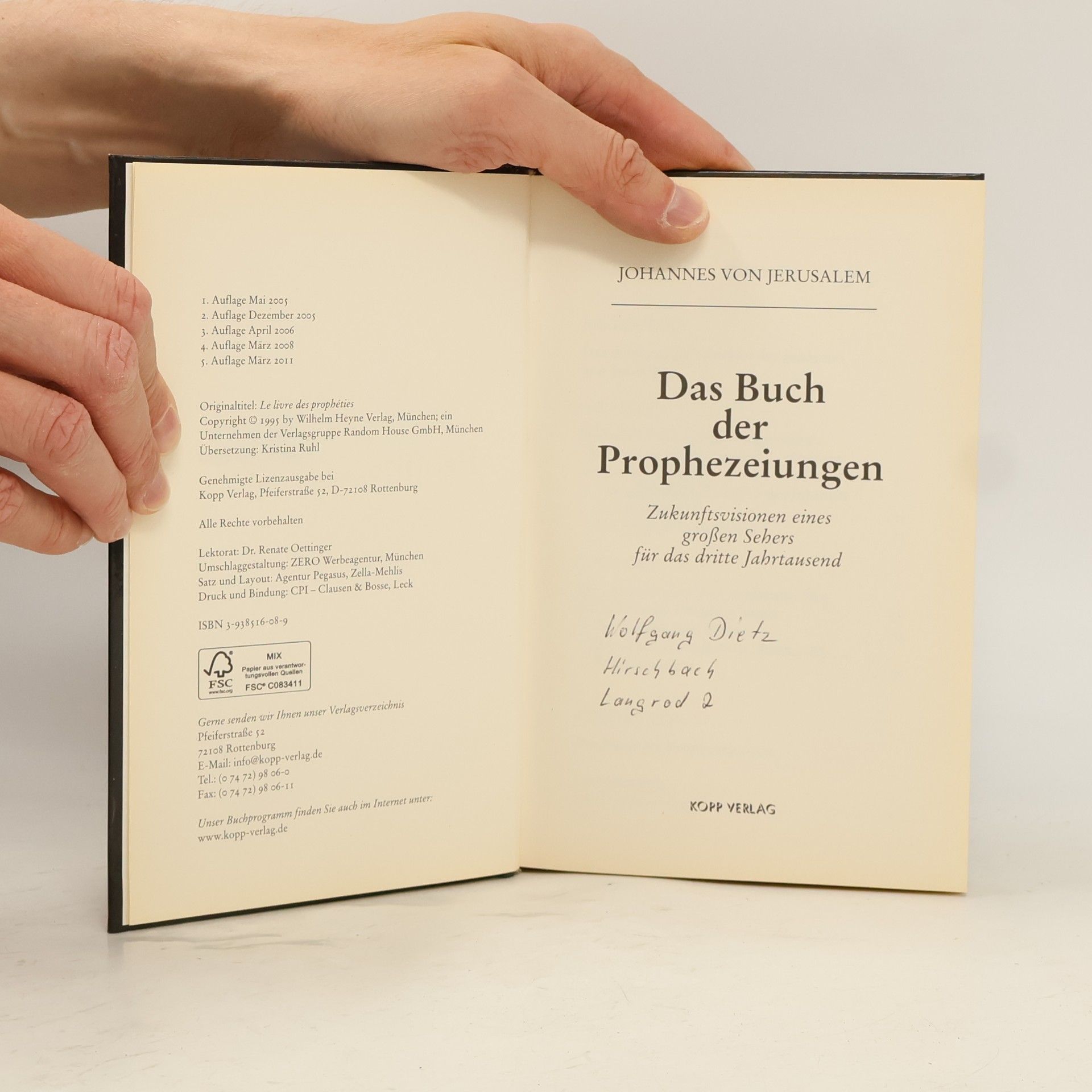 Johannes von Jerusalem Das Buch der Prophezeiungen