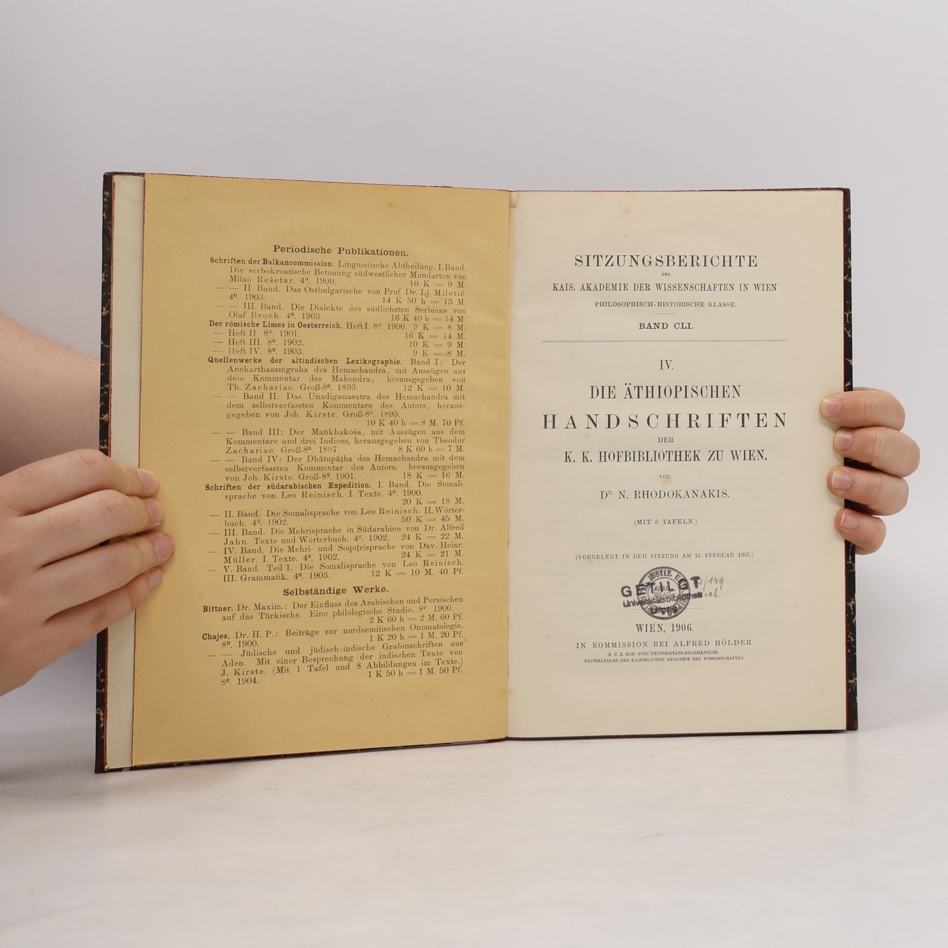 Nikolaus Rhodokanakis Die äthiopischen Handschriften der K. K. Hofbibliothek zu Wien