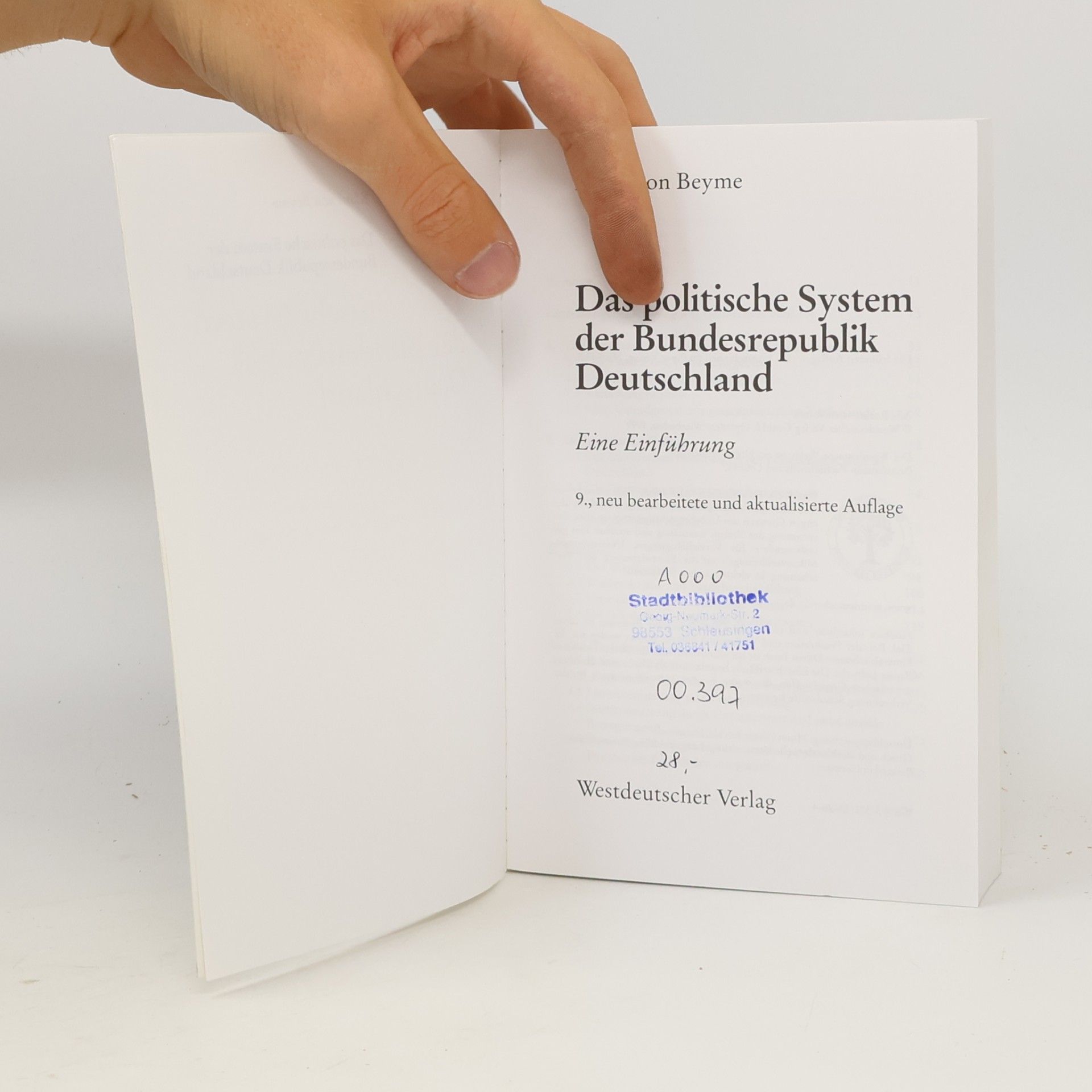 Klaus von Beyme Das politische System der Bundesrepublik Deutschland