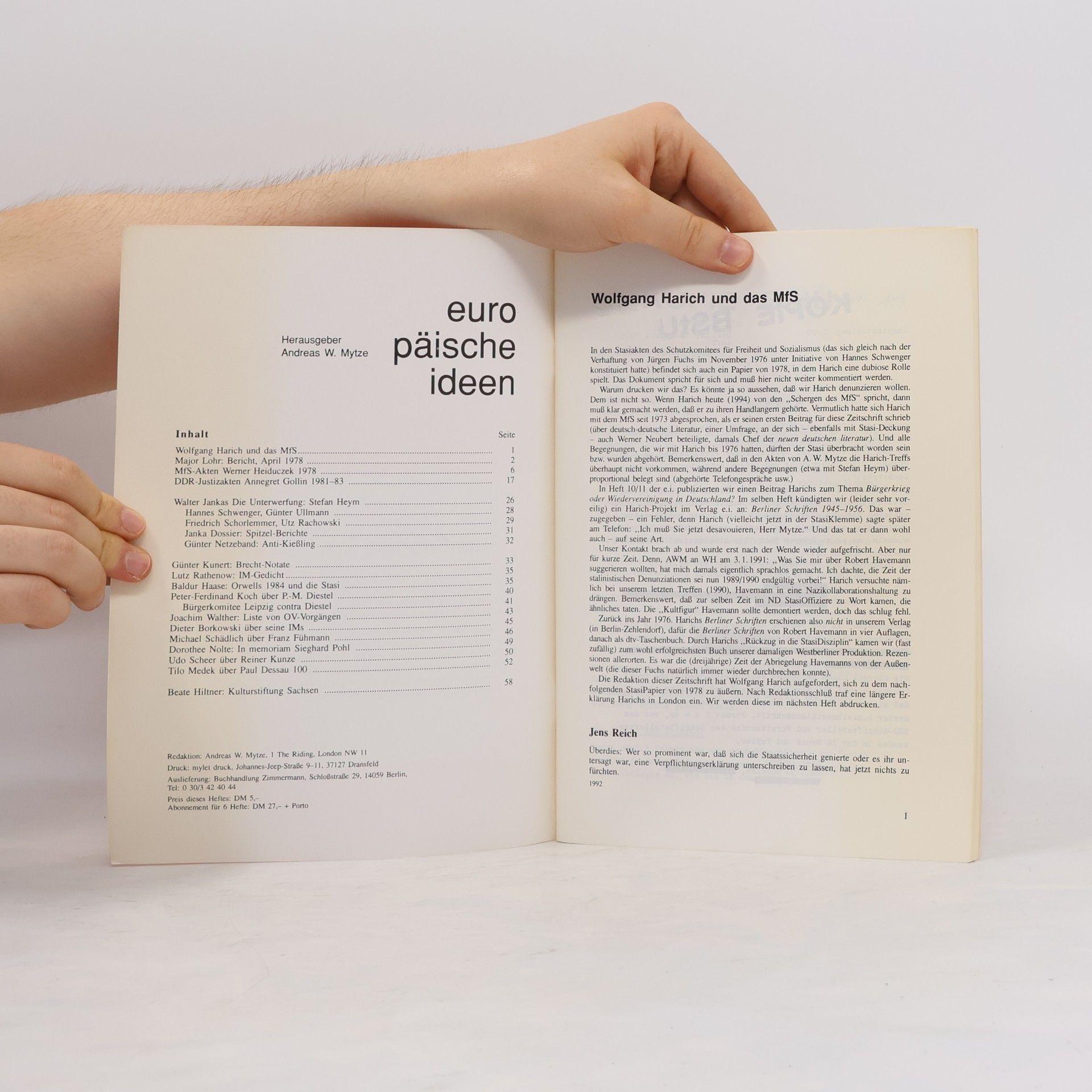 Various authors Europäische ideen 91. StasiSachen 5
