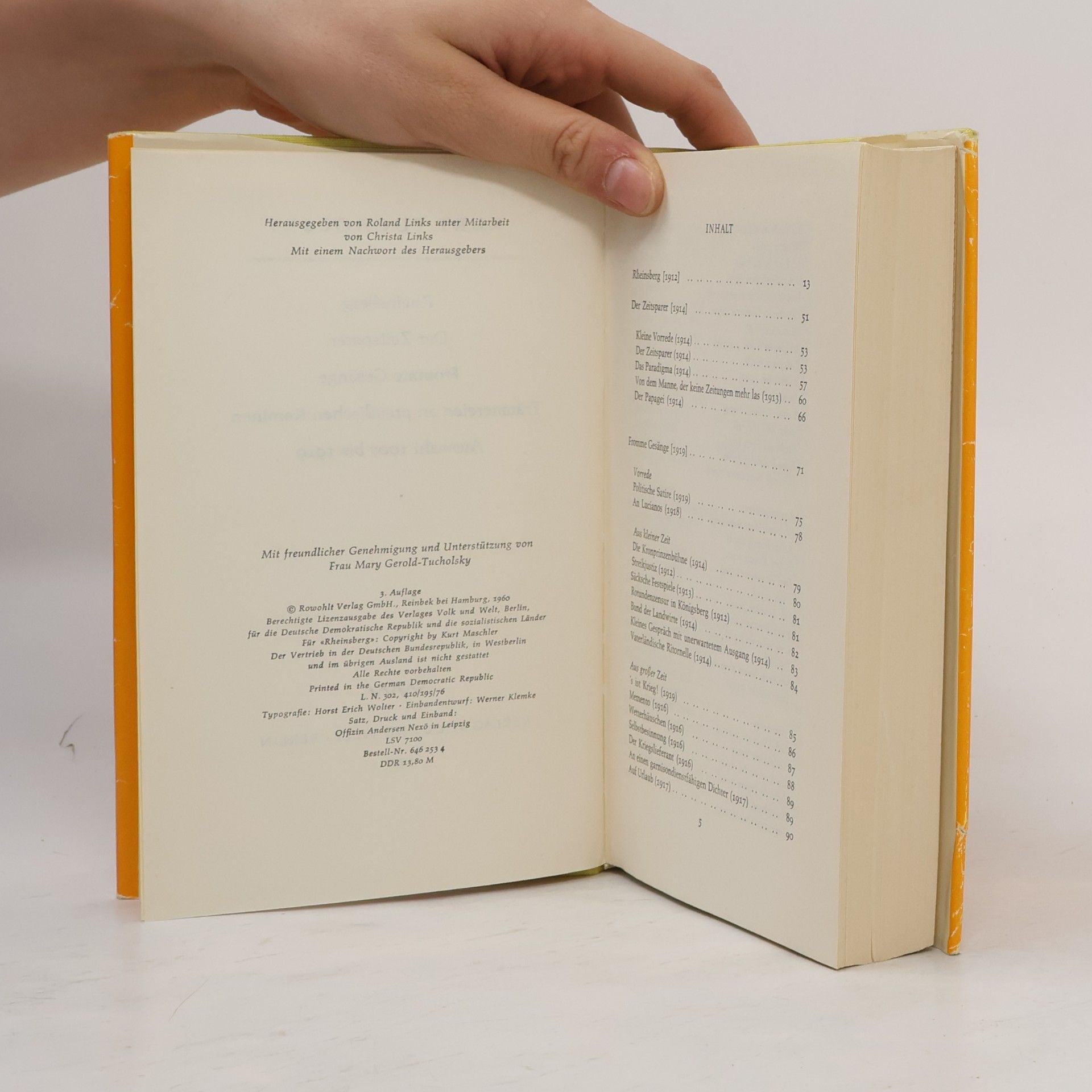 Kurt Tucholsky Rheinsberg, Der Zeitsparer, Fromme Gesänge, Träumereien an preußischen Kaminen