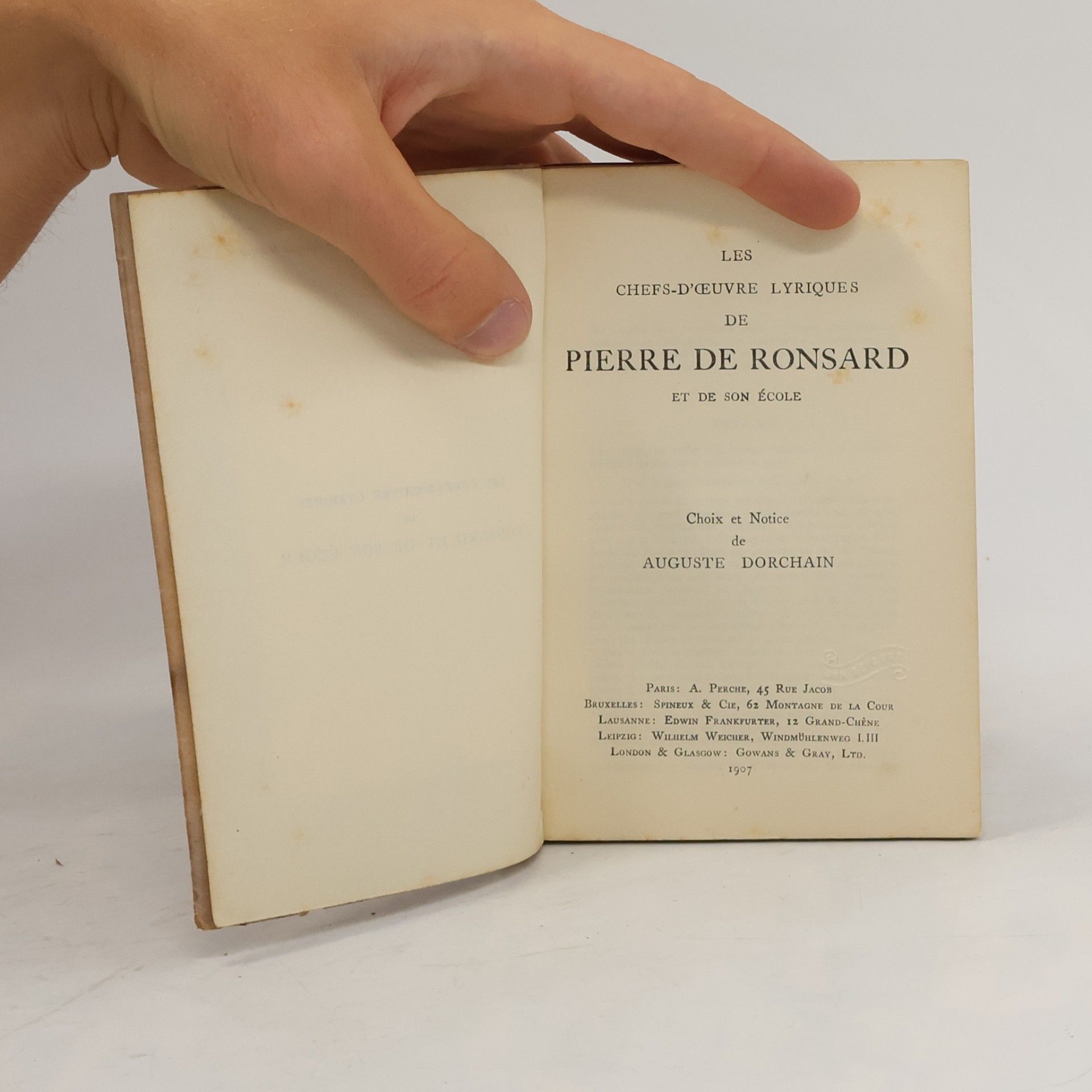 Pierre de Ronsard Les Chefs-d'OEuvre Lyriques de Pierre de Ronsard Et de Son École