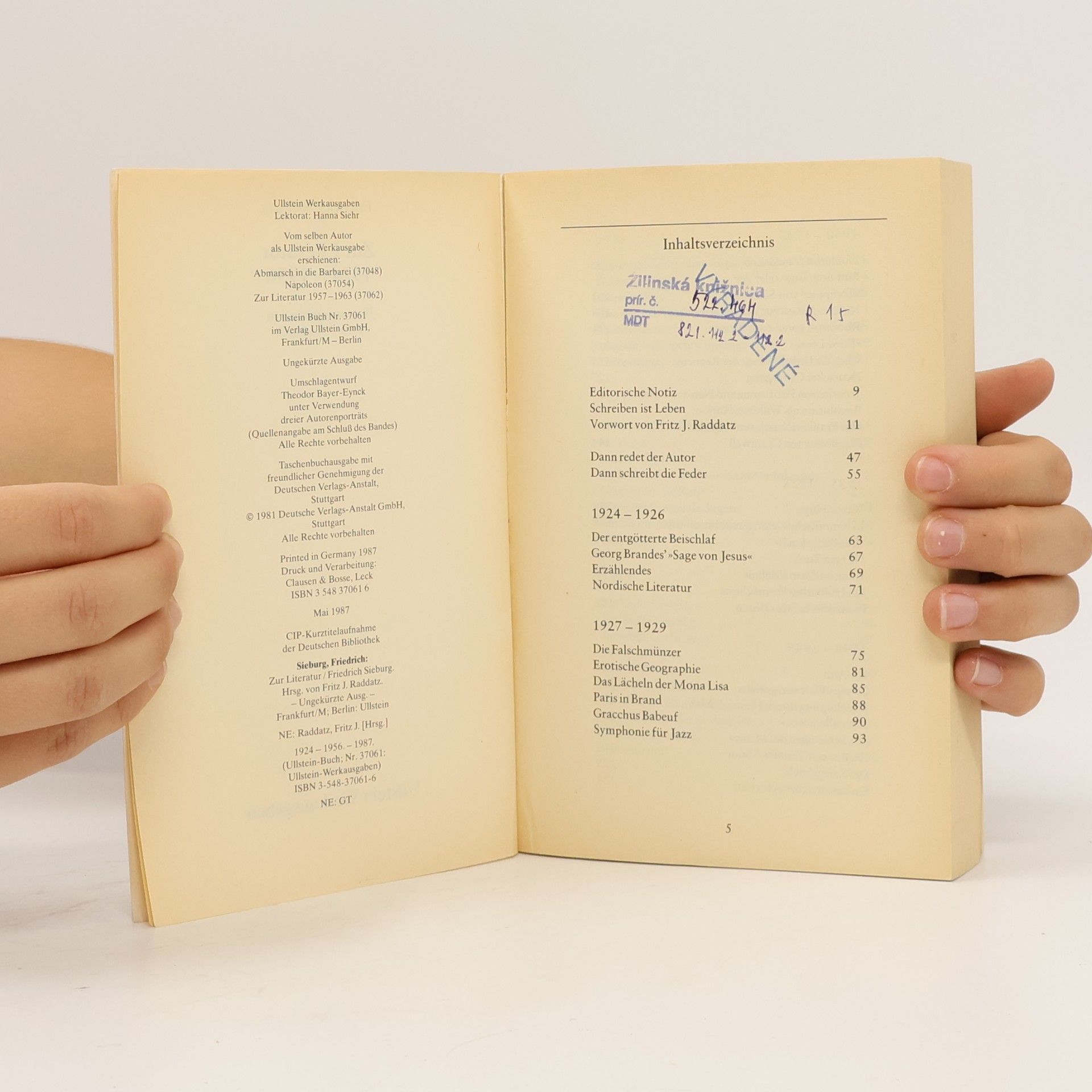 Friedrich Sieburg Zur Literatur 1924 - 1956