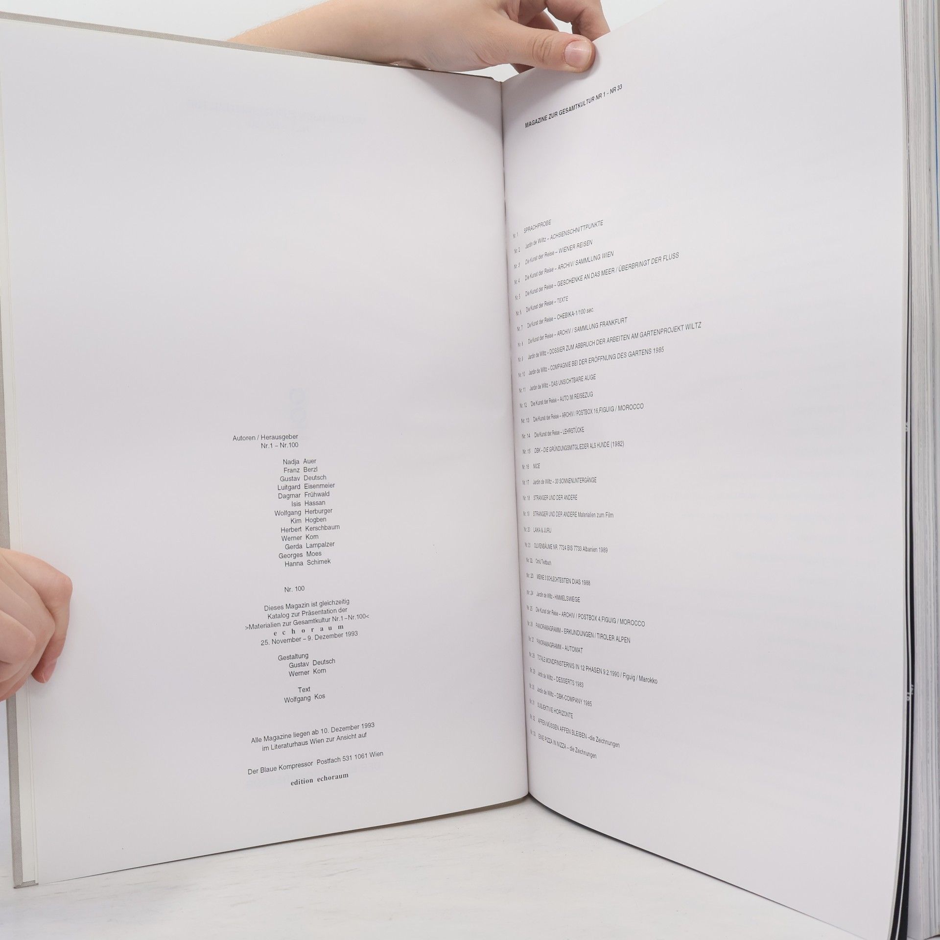 Wolfgang Kos Materialien zur Gesamtkultur. Nr. 1 - Nr. 100