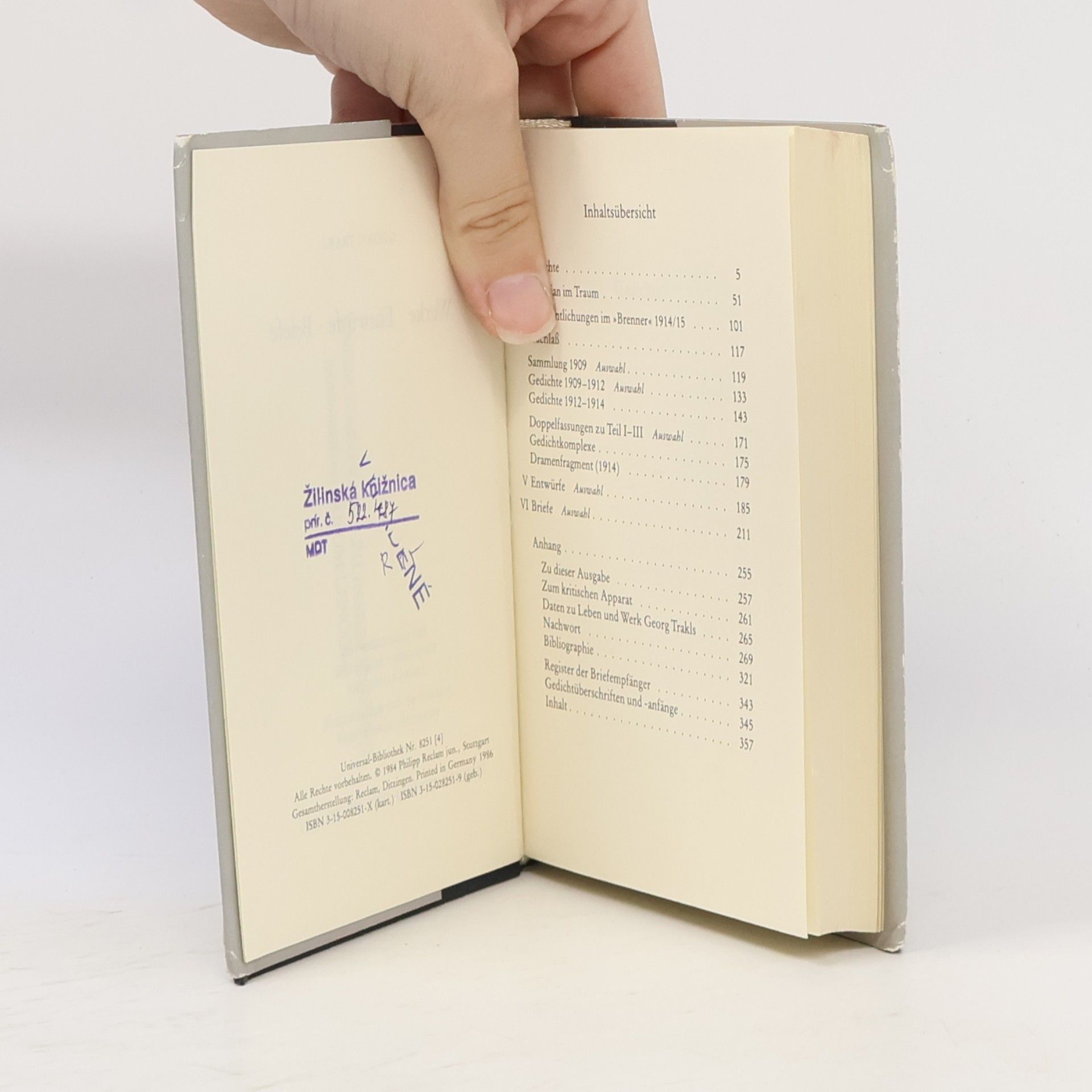 Georg Trakl Werke, Entwürfe, Briefe. Hrsg., Nachw. u. Bibliogr. v. Hans-Georg Kemper u. Frank R. Max