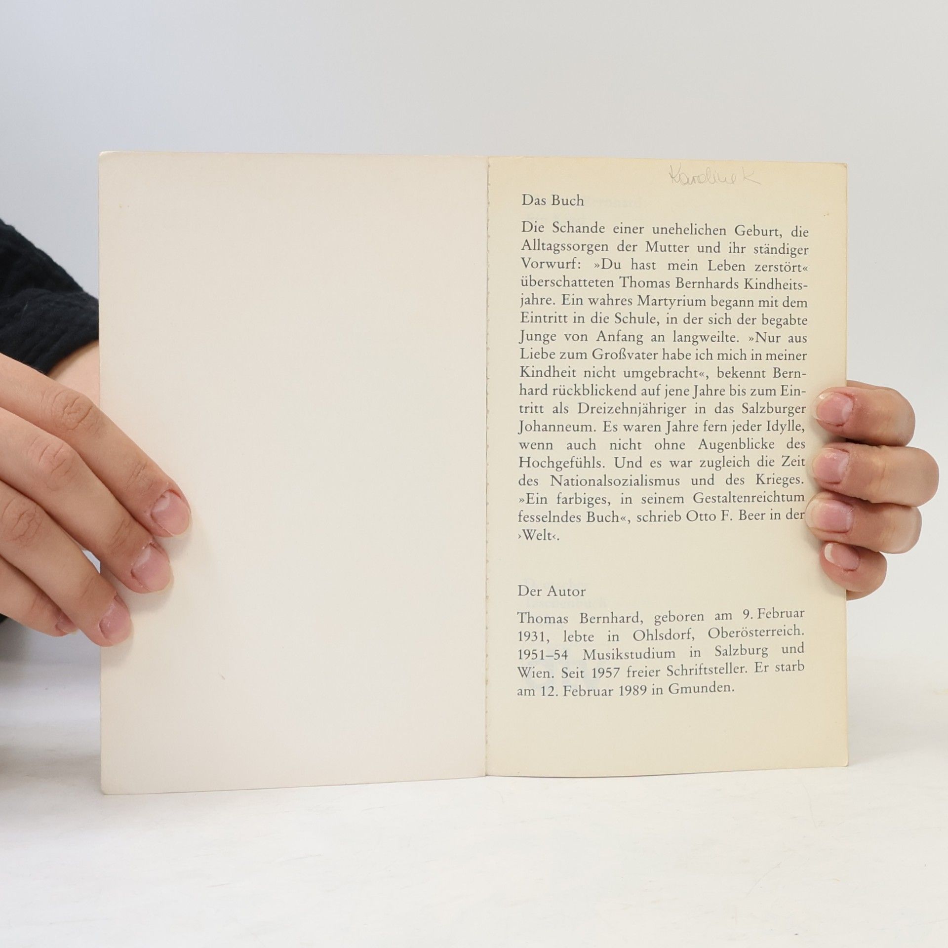 Thomas Bernhard Ein Kind