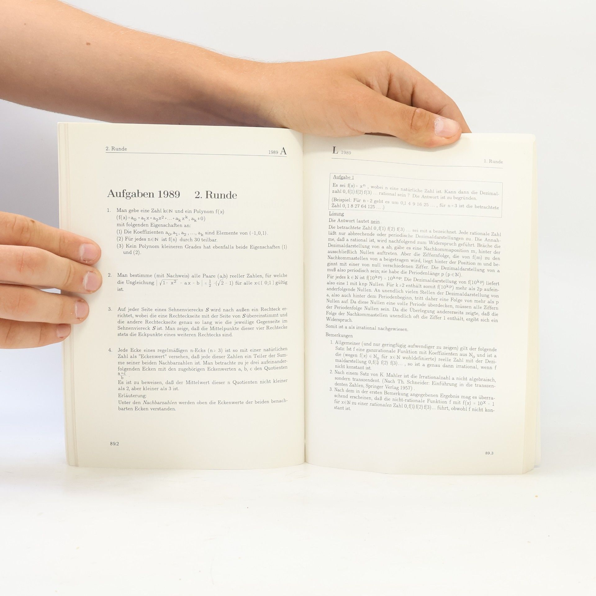 Bundeswettbewerb Mathematik 1988-1992. Aufgaben und Lösungen